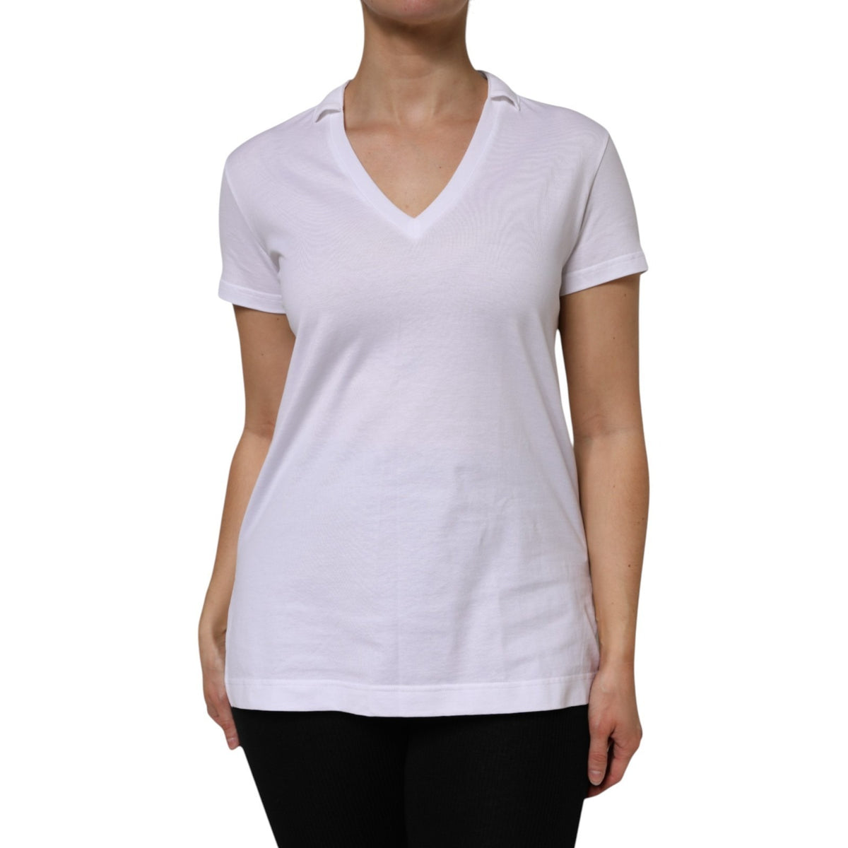 New Dolce & Gabbana White V-Neck Cotton Short Sleeves T-shirt