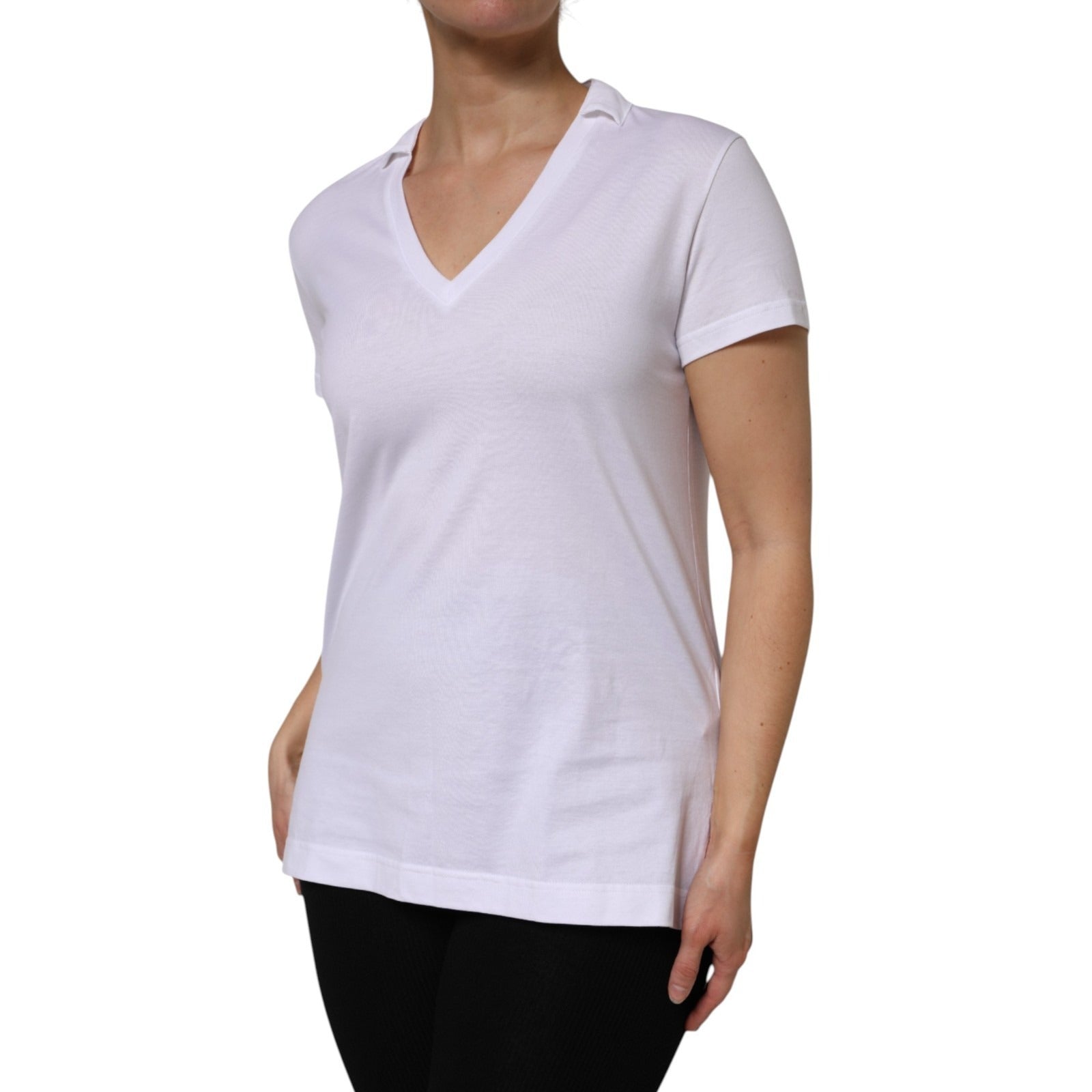 New Dolce & Gabbana White V-Neck Cotton Short Sleeves T-shirt