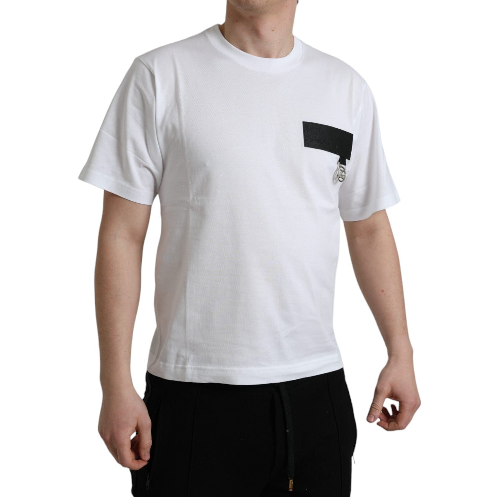 Pre-Owned Dolce & Gabbana White Logo Patch Cotton Crew Neck T-shirt