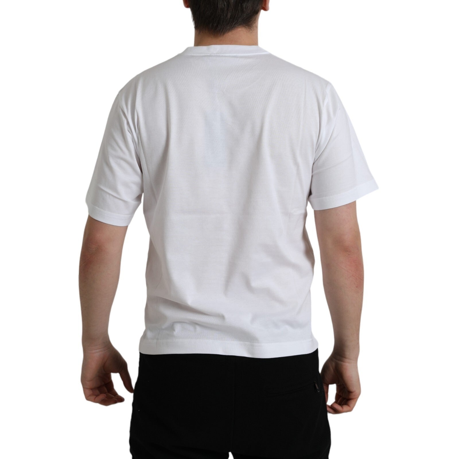 Pre-Owned Dolce & Gabbana White Logo Patch Cotton Crew Neck T-shirt