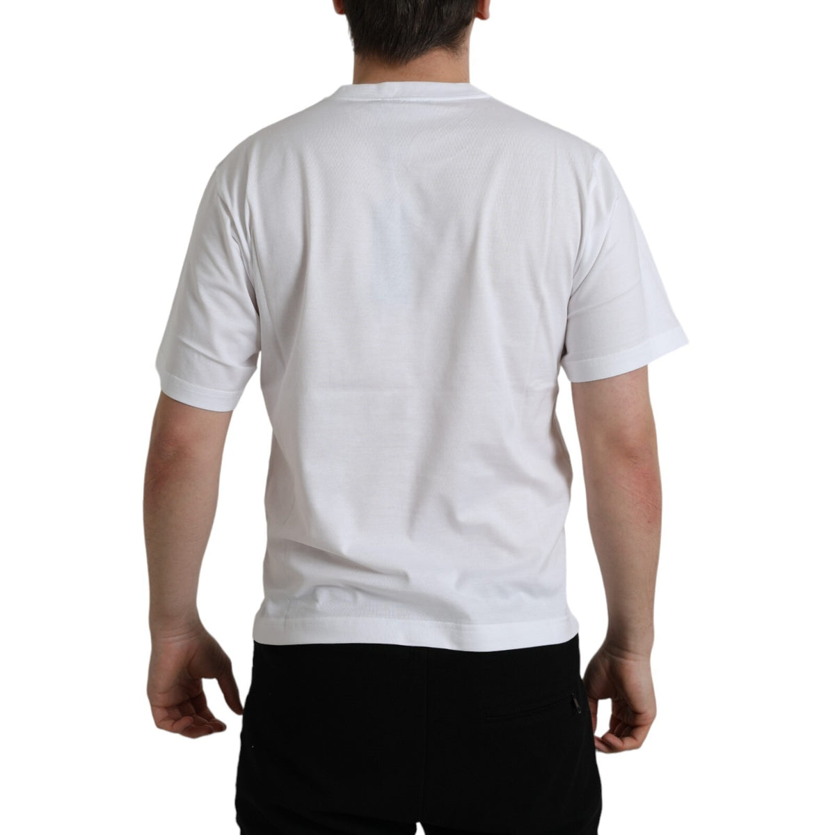 Pre-Owned Dolce & Gabbana White Logo Patch Cotton Crew Neck T-shirt Men's - New with Defect