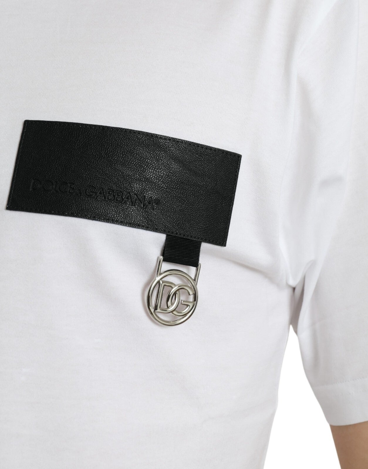Pre-Owned Dolce & Gabbana White Logo Patch Cotton Crew Neck T-shirt