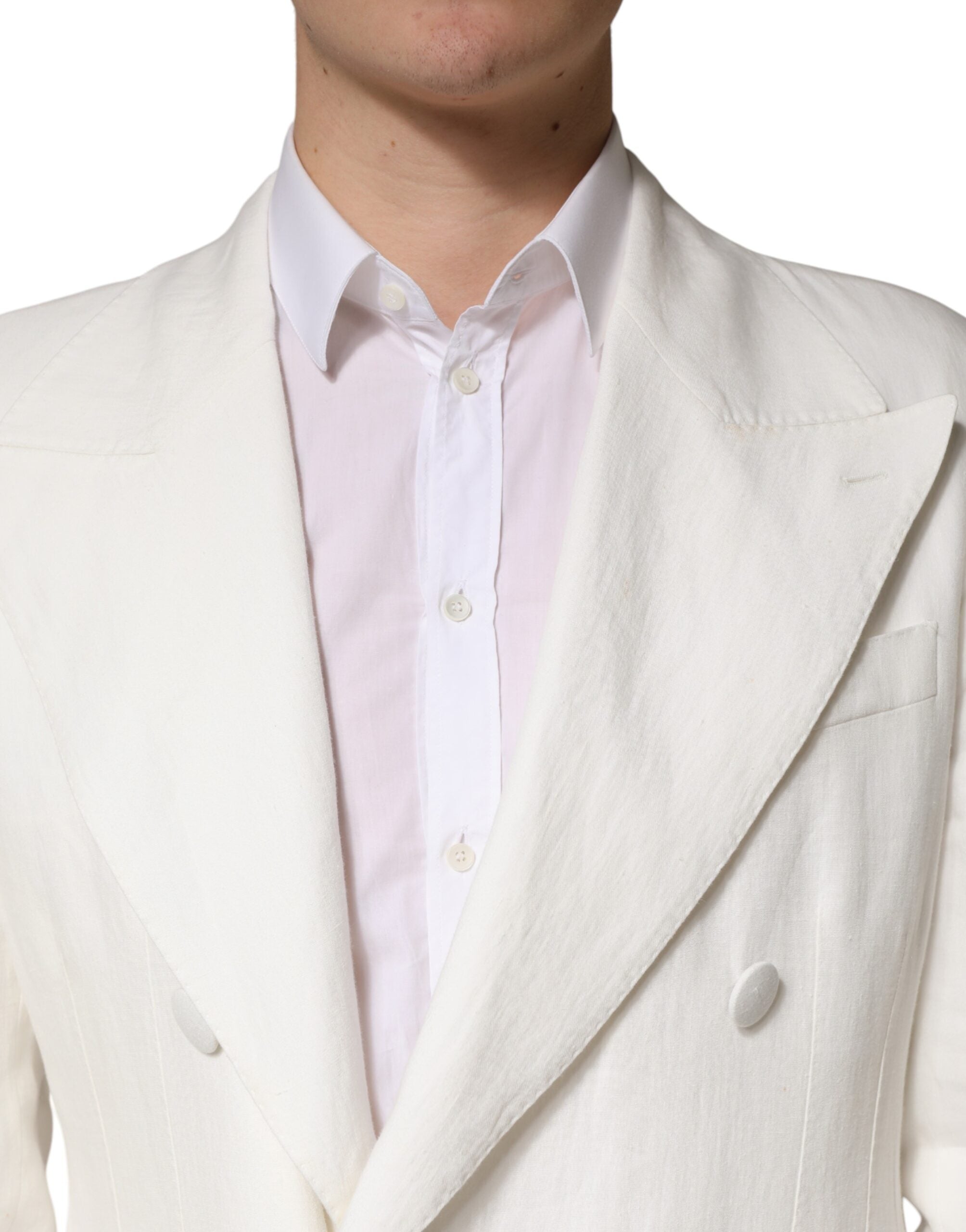 Dolce & Gabbana White Double Breasted Men Trench Coat Jacket