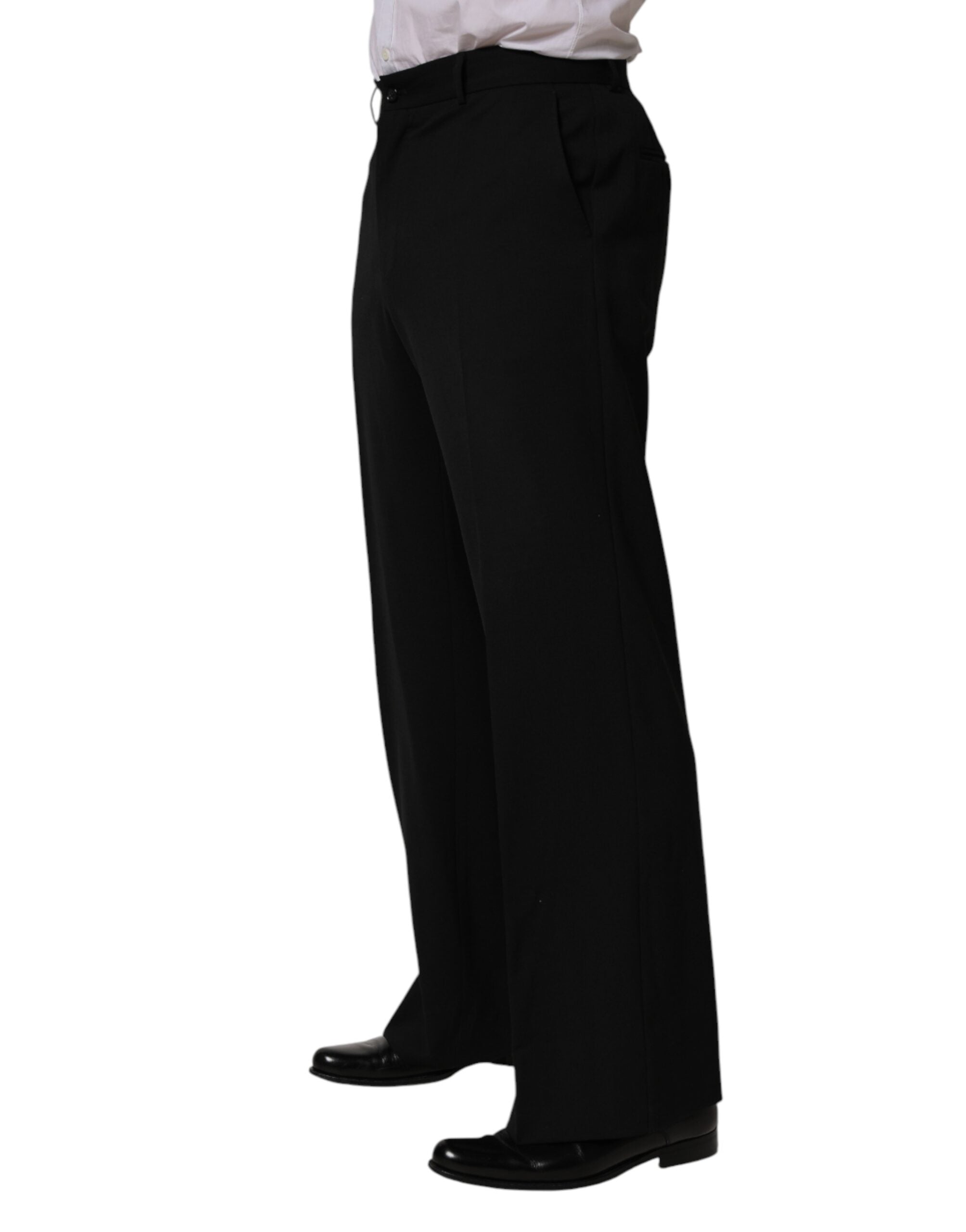 Pre-Owned Dolce & Gabbana Black Wool Straight Men Dress Trouser Pants