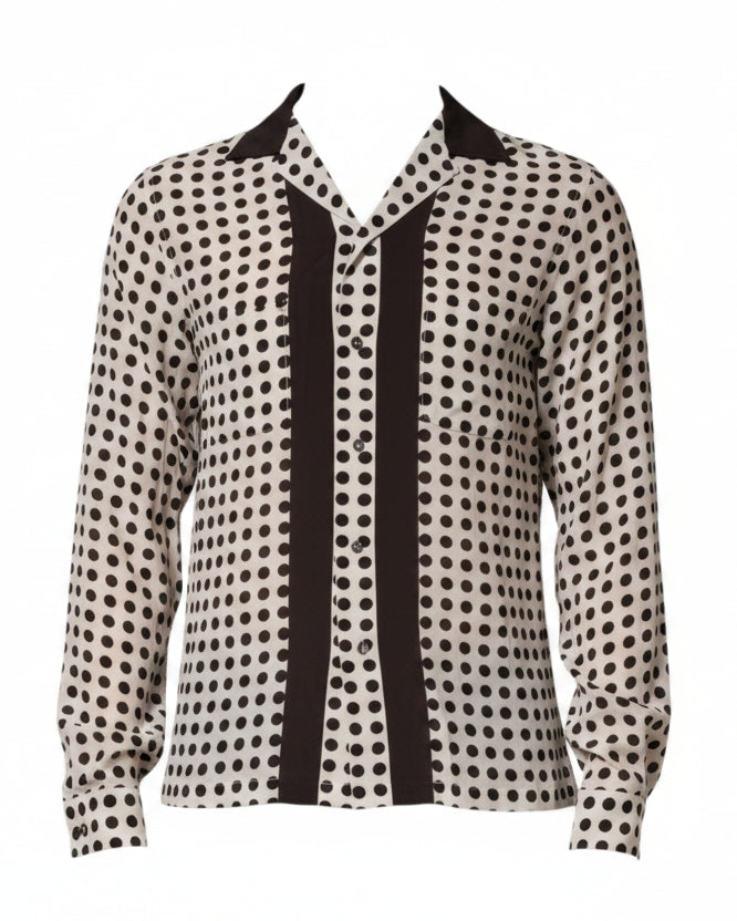 Dolce & Gabbana White Black Polka Dot Silk Men Casual Shirt