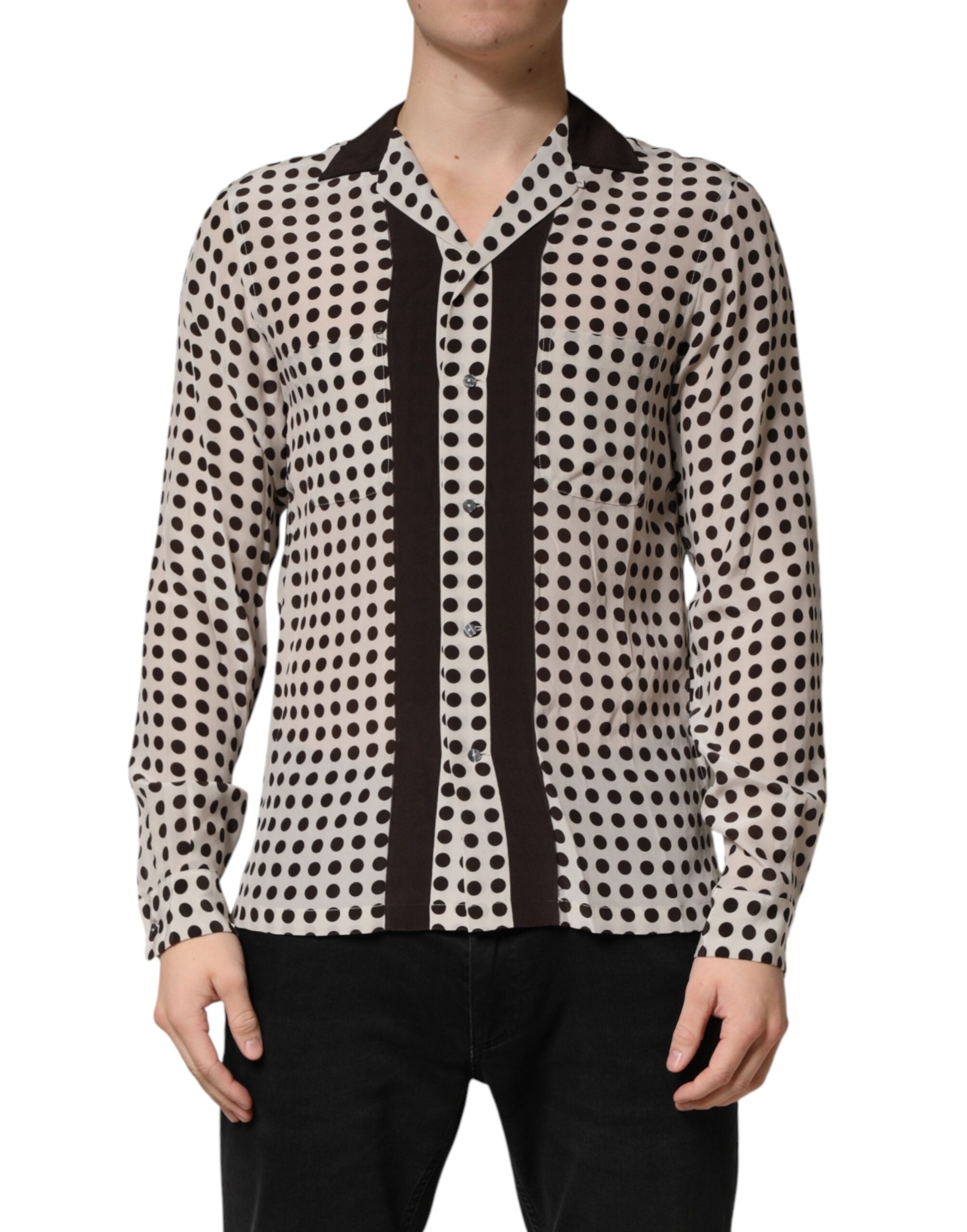 New Dolce & Gabbana White Black Polka Dot Silk Men Casual Shirt