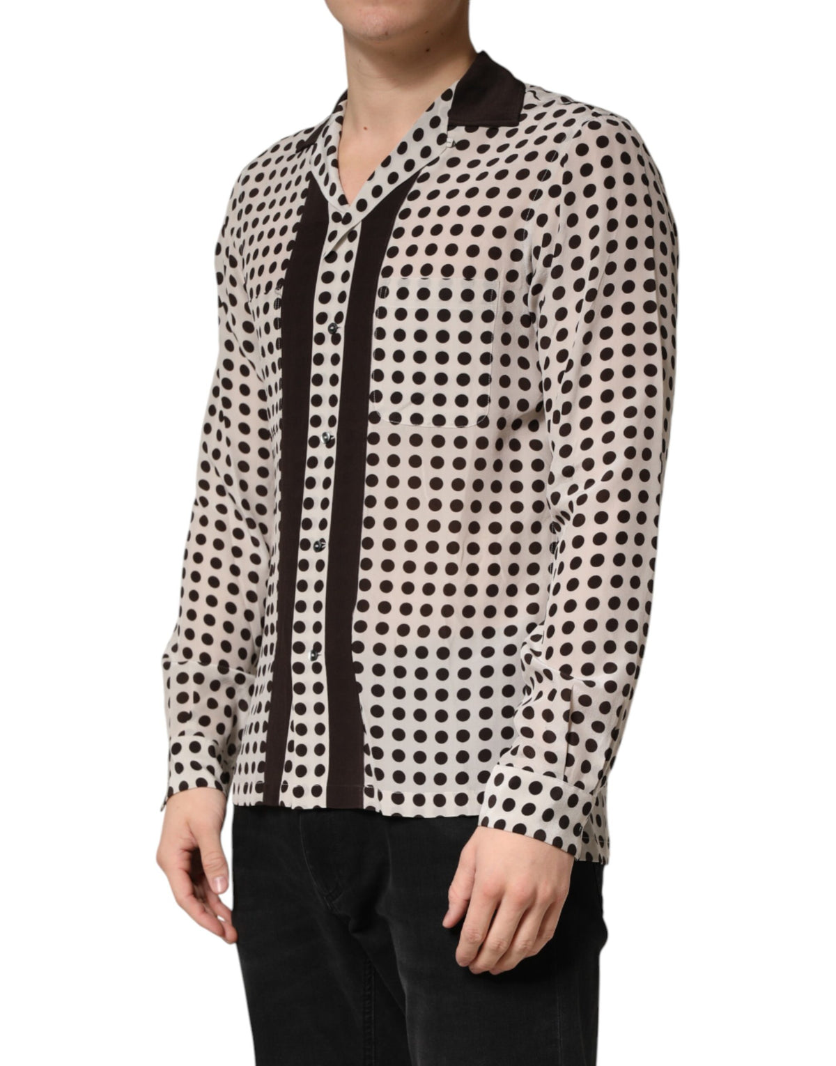 New Dolce & Gabbana White Black Polka Dot Silk Men Casual Shirt