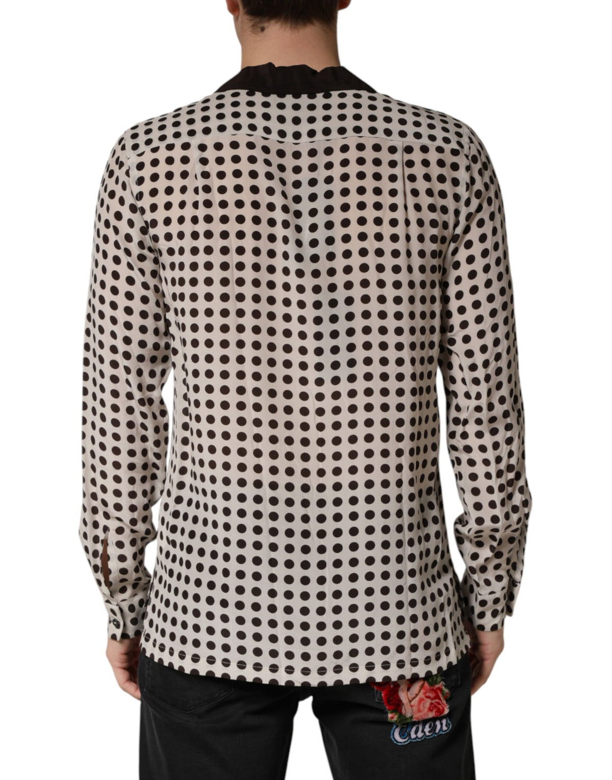 New Dolce & Gabbana White Black Polka Dot Silk Men Casual Shirt