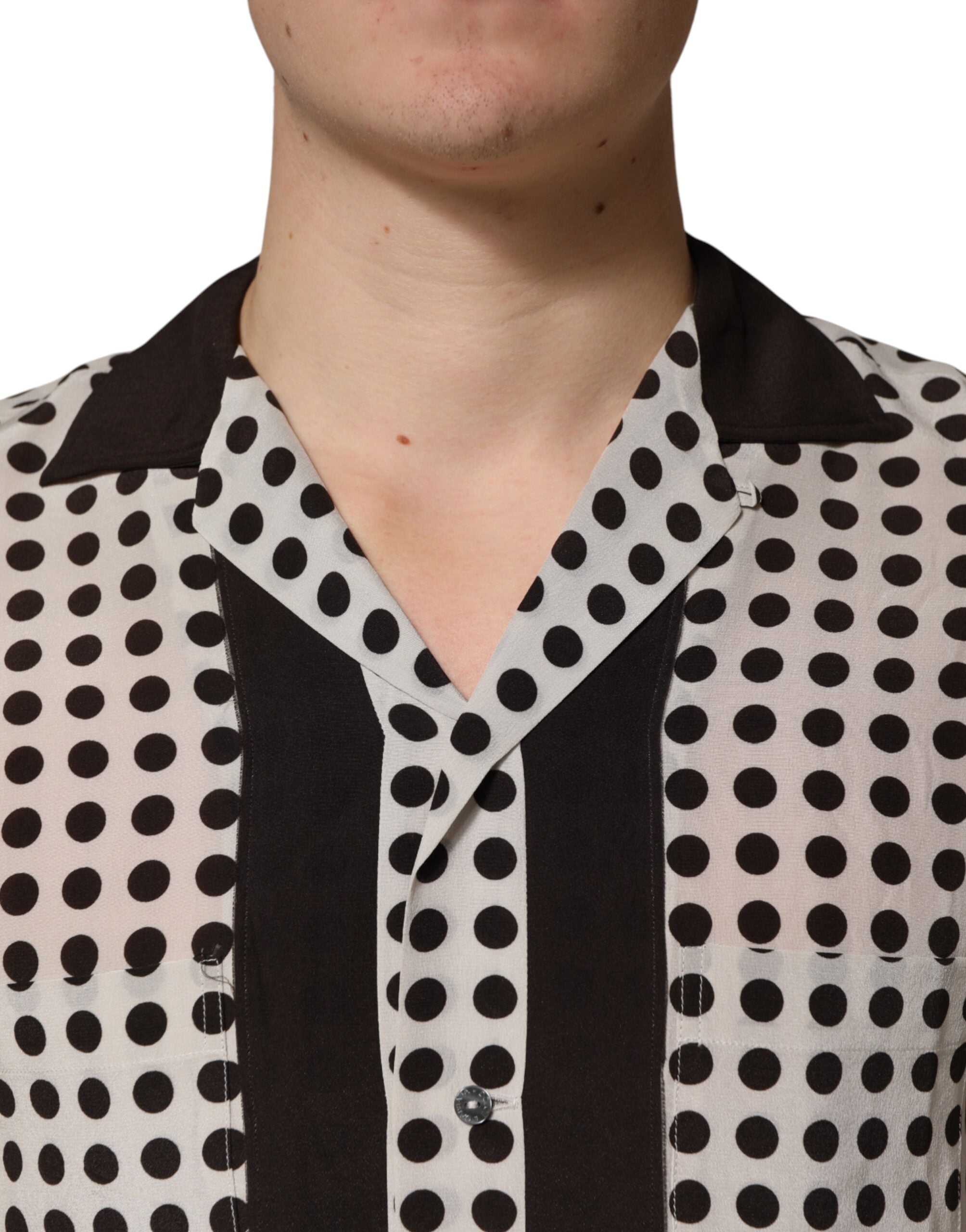 New Dolce & Gabbana White Black Polka Dot Silk Men Casual Shirt