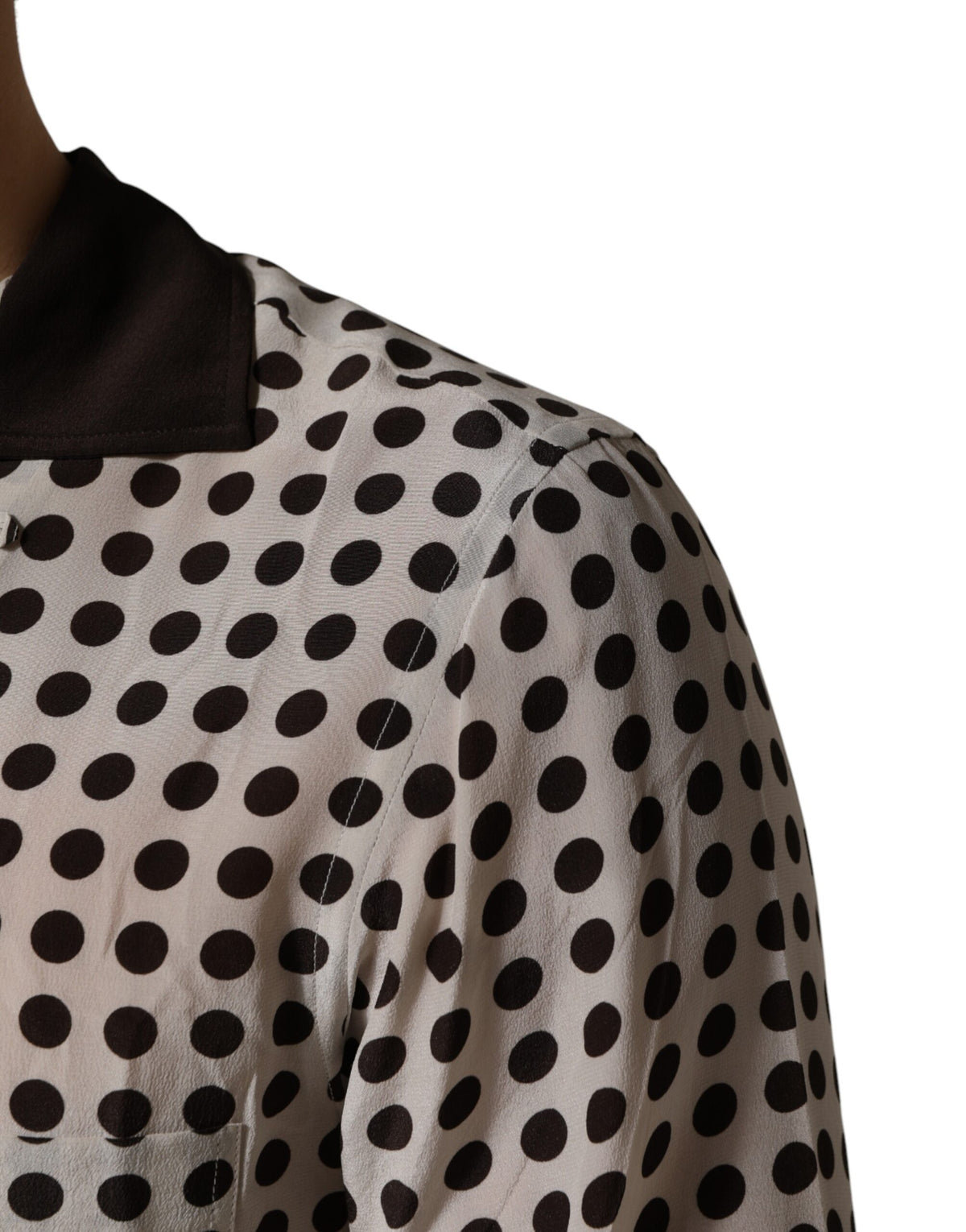 New Dolce & Gabbana White Black Polka Dot Silk Men Casual Shirt