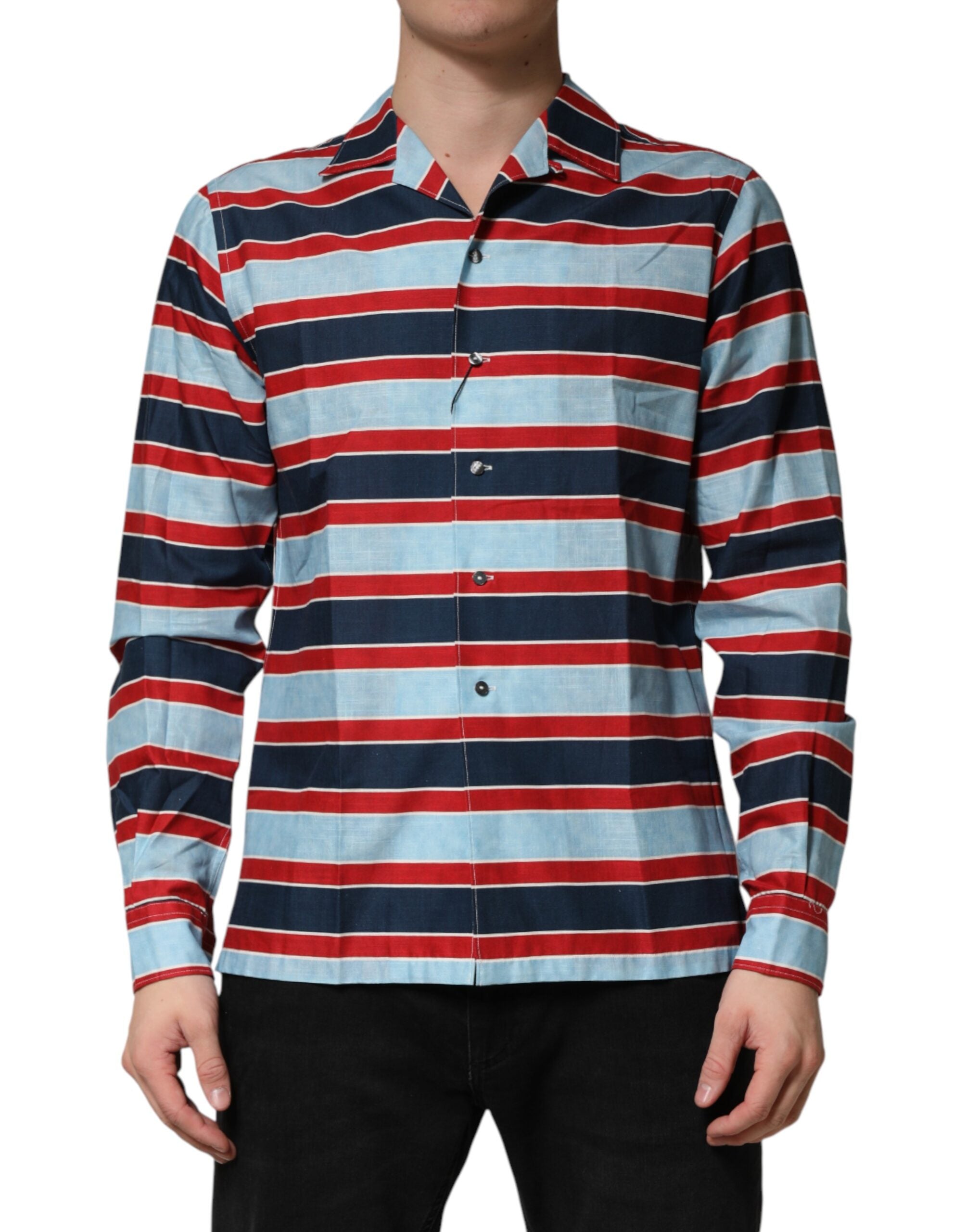 New Dolce & Gabbana Multicolor Stripes Cotton Men Button Down Shirt