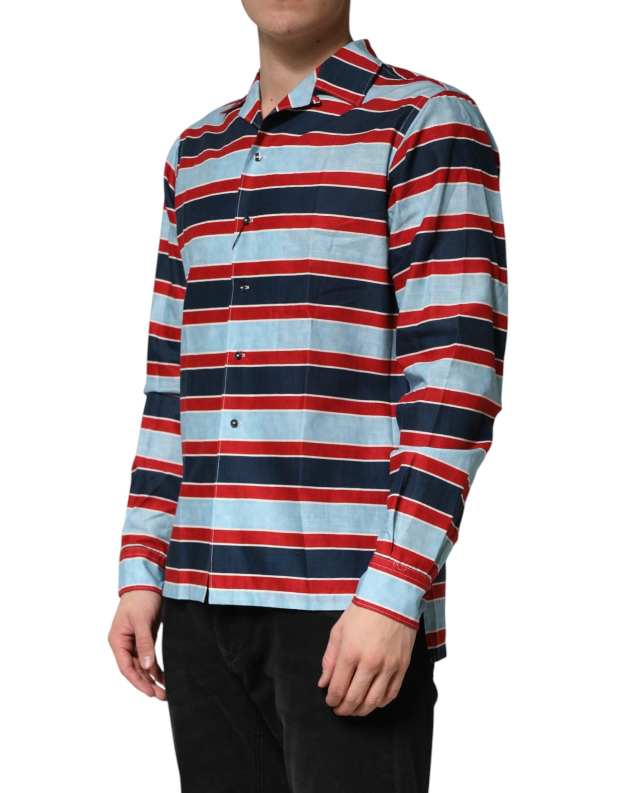 New Dolce & Gabbana Multicolor Stripes Cotton Men Button Down Shirt