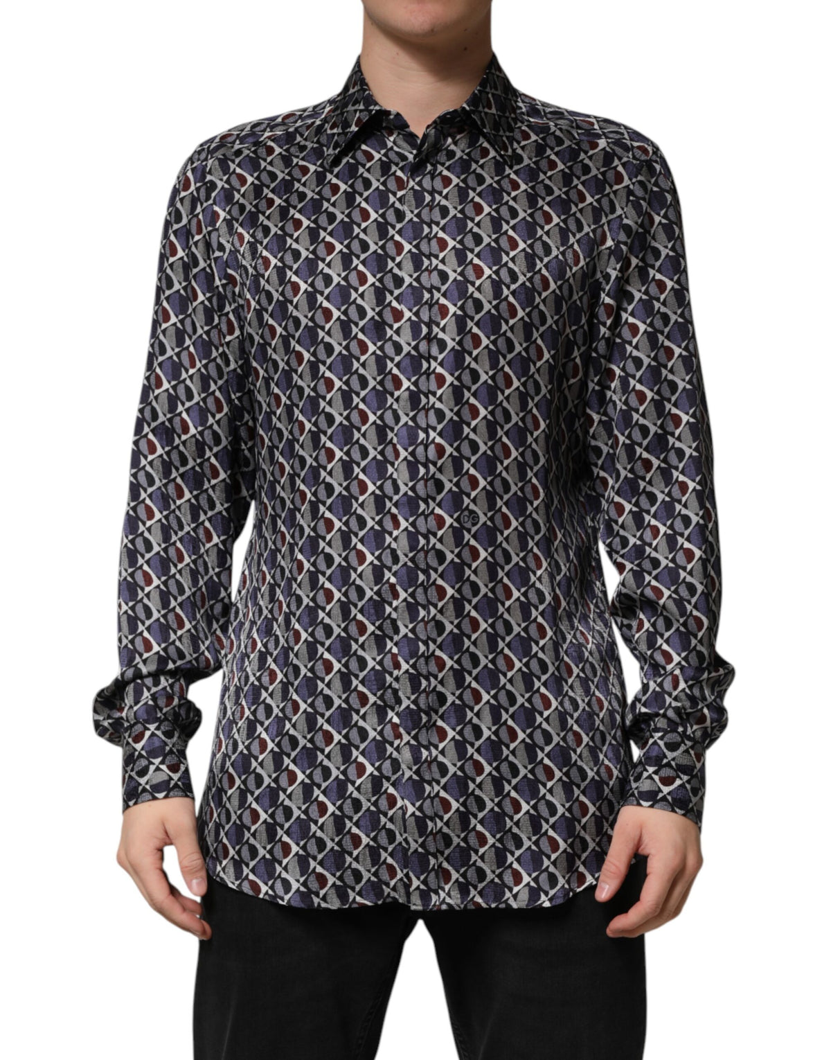 New Dolce & Gabbana Patterned Collared GOLD Men Dress Shirt