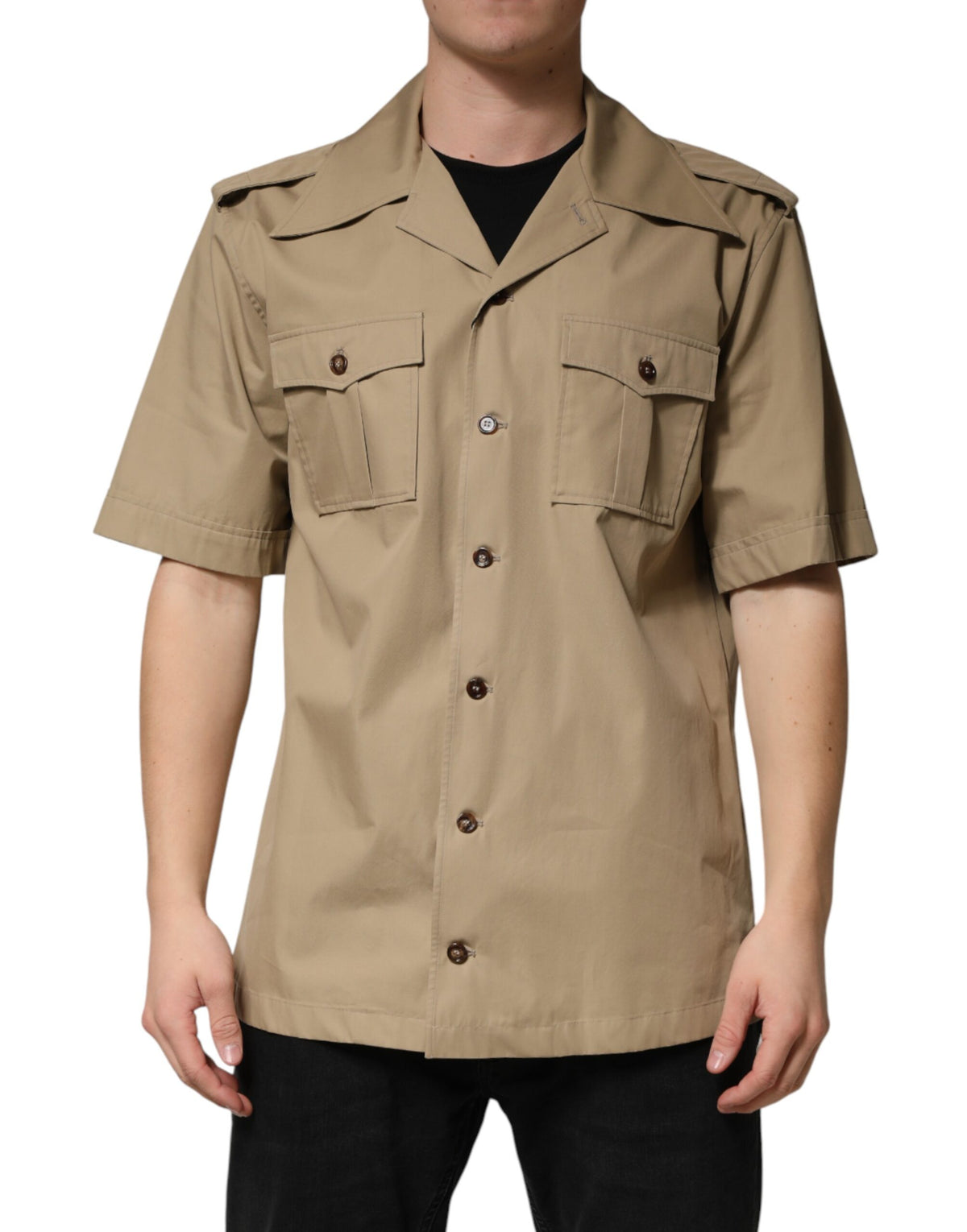 New Dolce & Gabbana Brown Pin Up Short Sleeves Men Casual Shirt