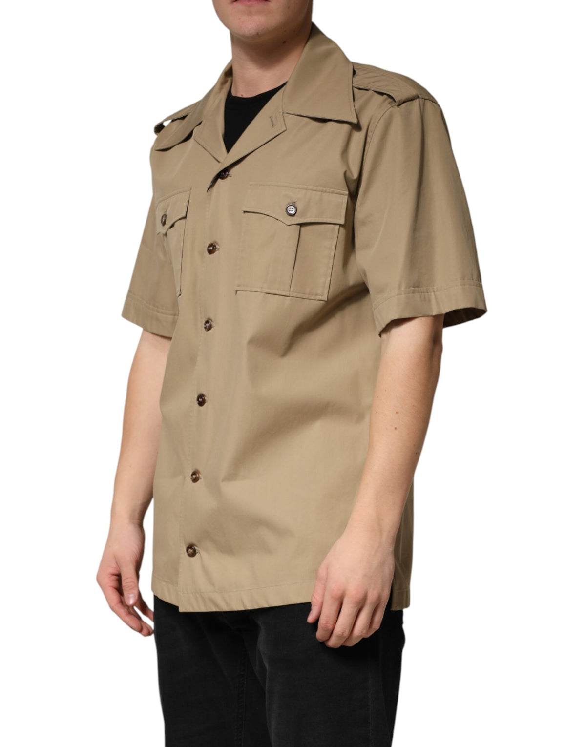 New Dolce & Gabbana Brown Pin Up Short Sleeves Men Casual Shirt