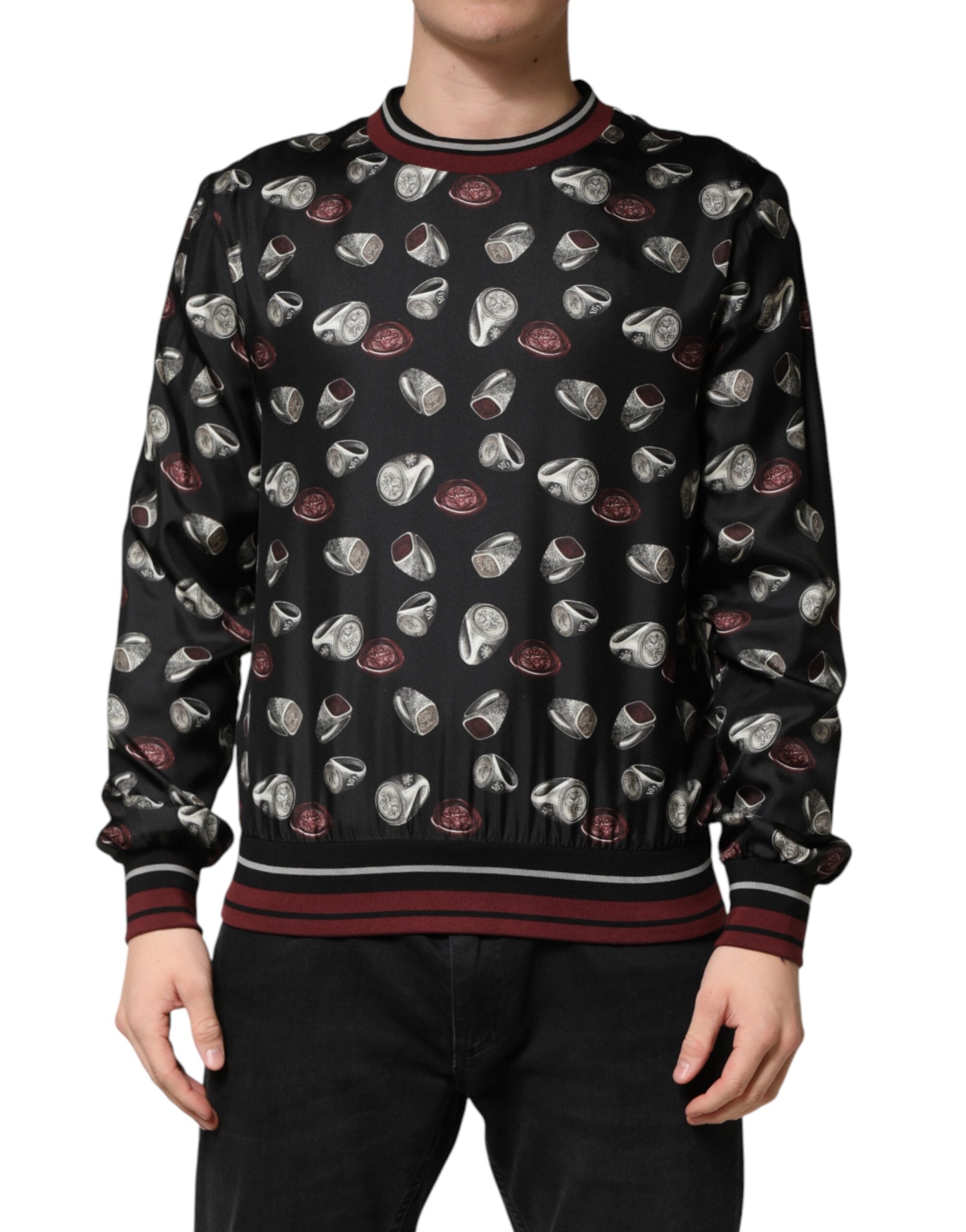 Dolce & Gabbana Black Ring Print CrewNeck Sweatshirt Sweater