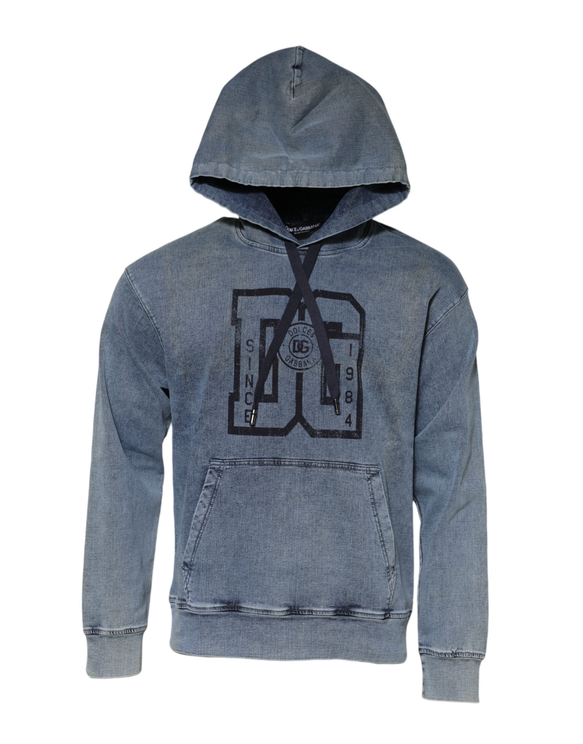 Dolce & Gabbana Blue Cotton Logo Hooded Sweatshirt Sweater