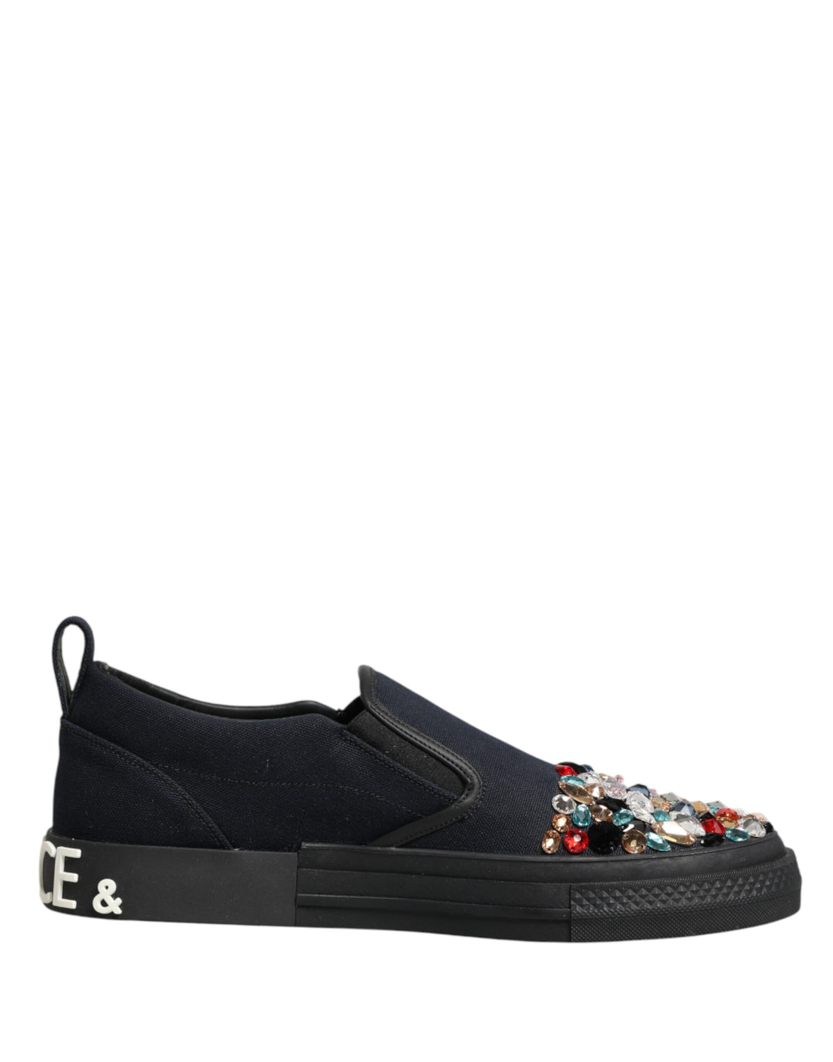 Dolce & Gabbana Blue Canvas Embellished Slip On Men Sneakers Shoes