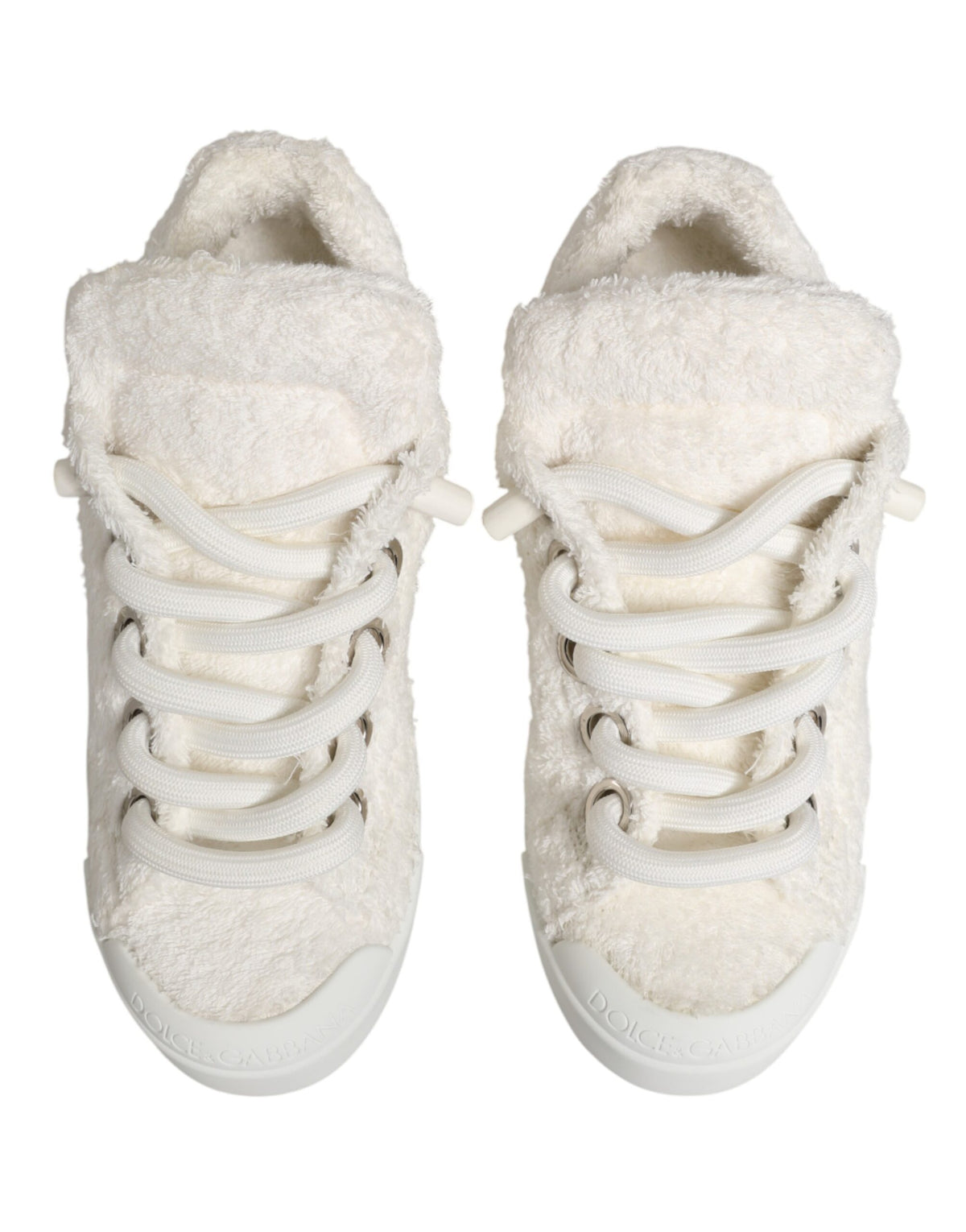New Dolce & Gabbana White Faux Shearling Low Top Sneakers Shoes