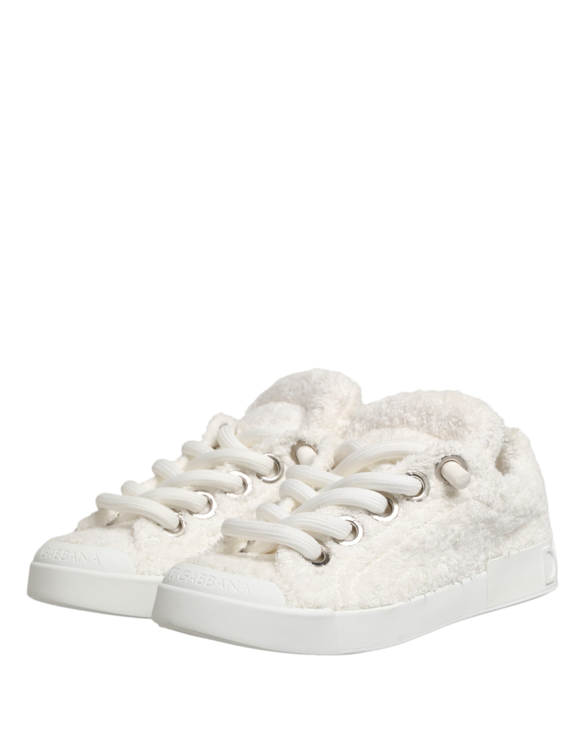 New Dolce & Gabbana White Faux Shearling Low Top Sneakers Shoes