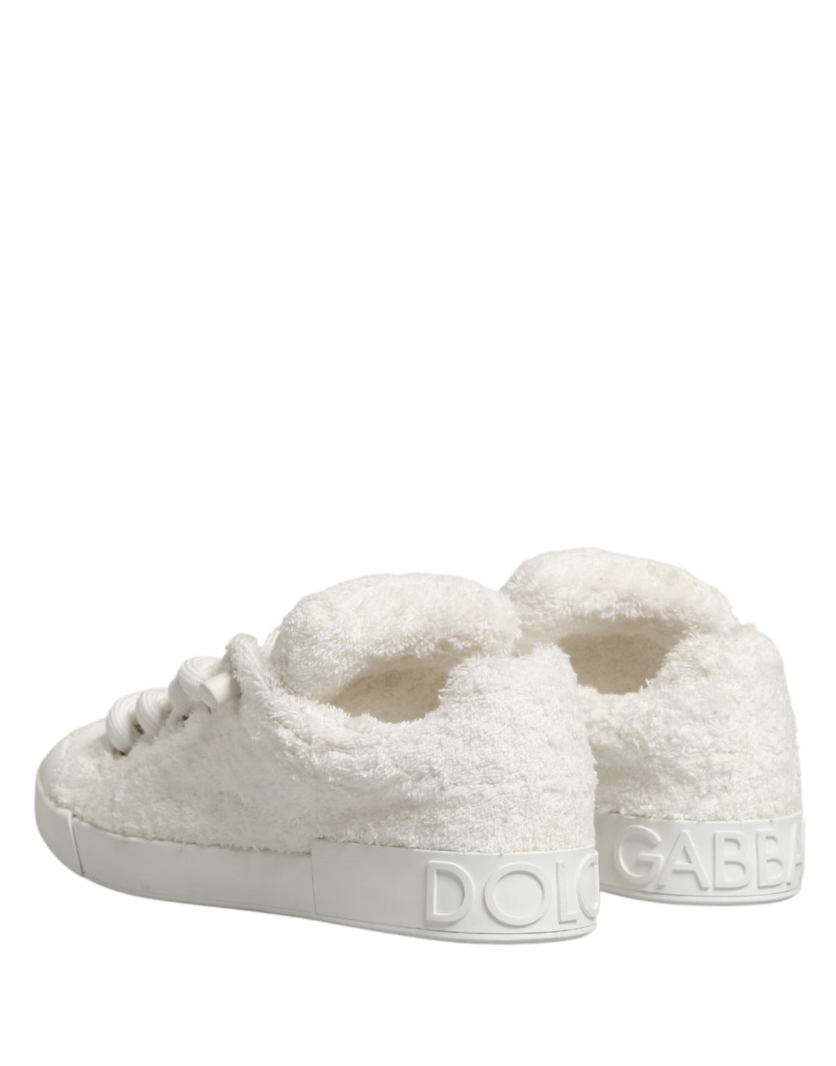New Dolce & Gabbana White Faux Shearling Low Top Sneakers Shoes