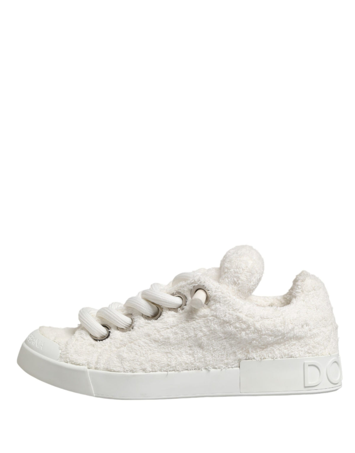 New Dolce & Gabbana White Faux Shearling Low Top Sneakers Shoes