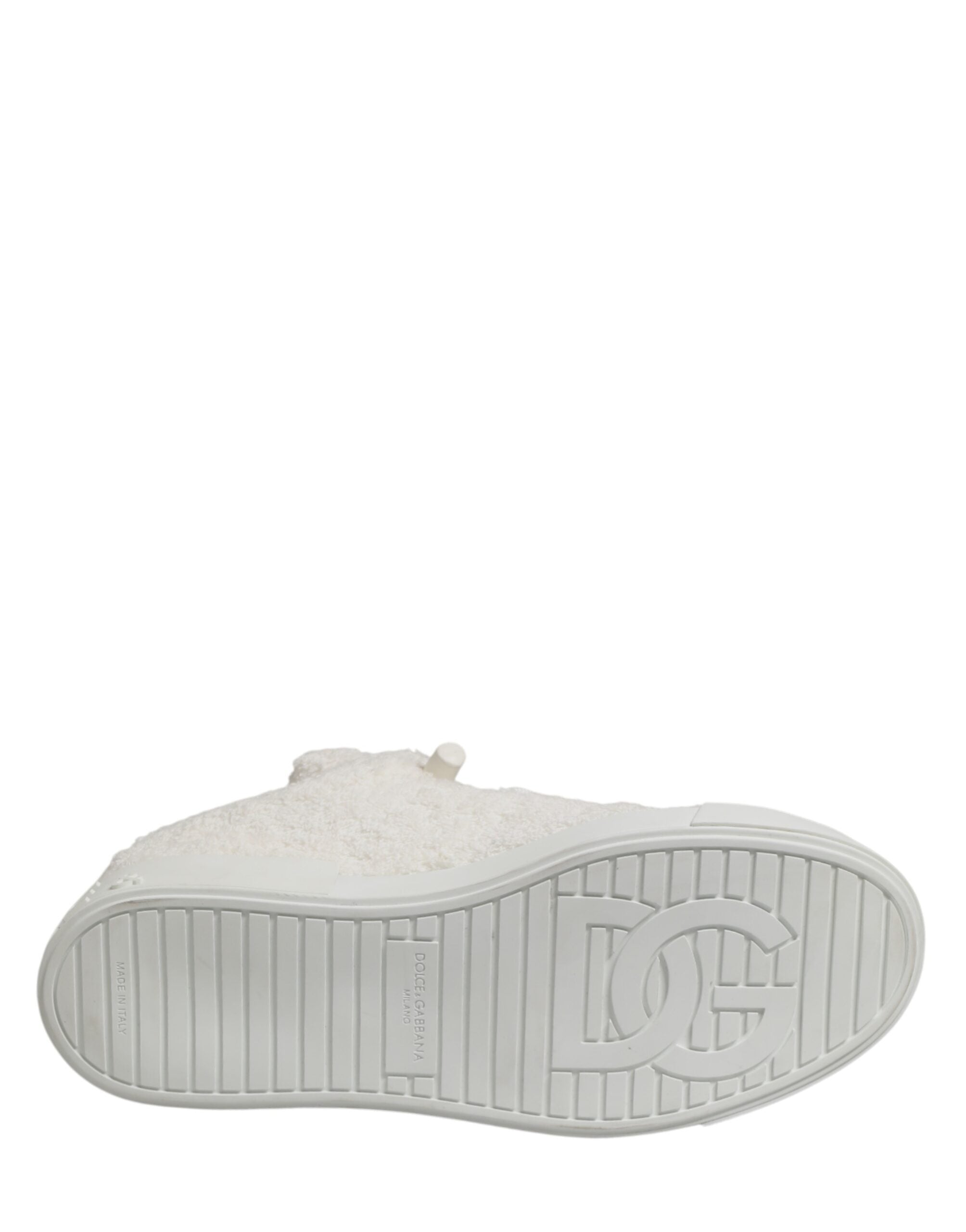 New Dolce & Gabbana White Faux Shearling Low Top Sneakers Shoes