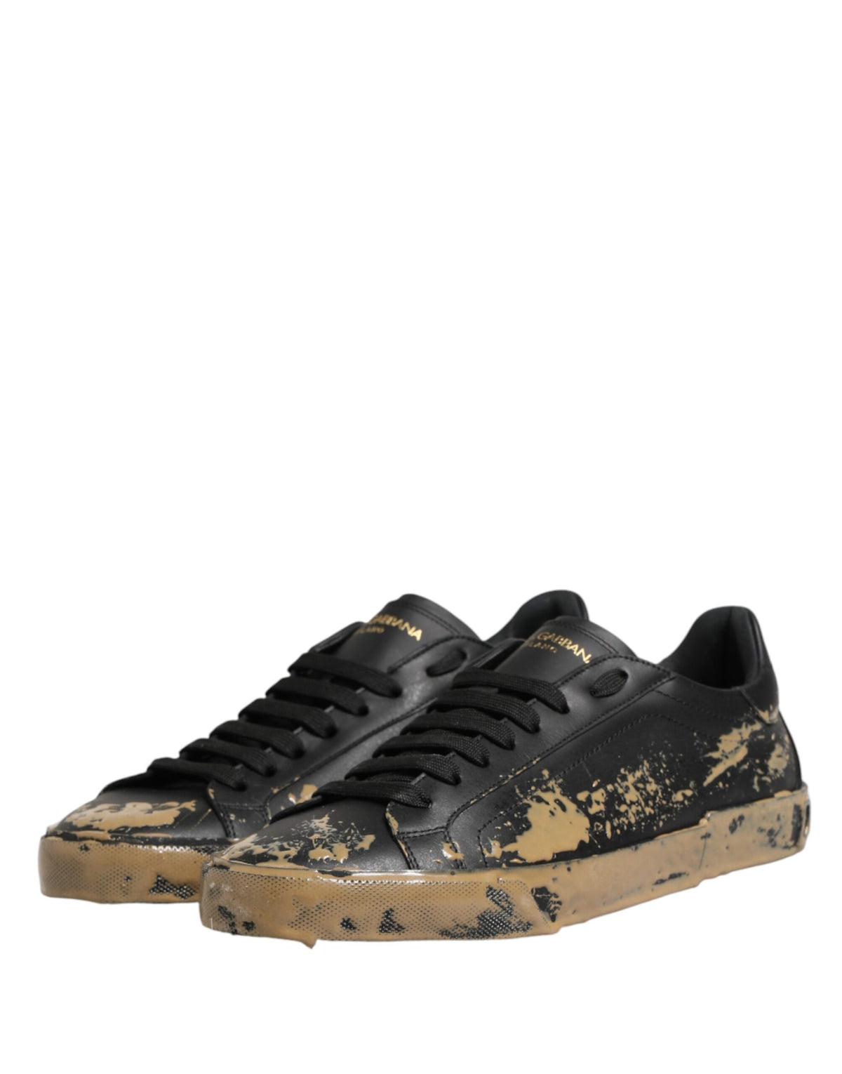 New Dolce & Gabbana Black Portofino Mud Effect Low Top Sneakers Shoes
