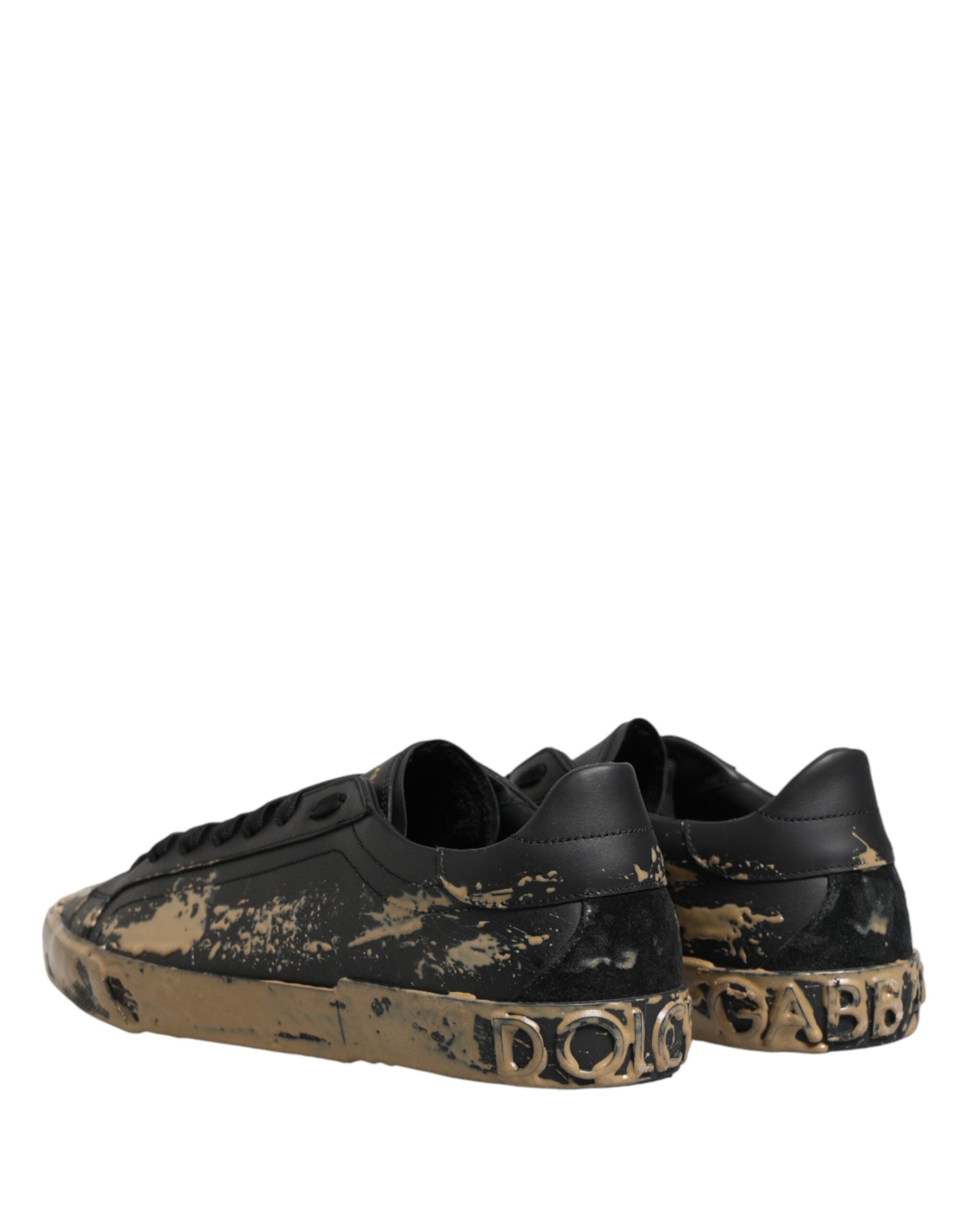 New Dolce & Gabbana Black Portofino Mud Effect Low Top Sneakers Shoes