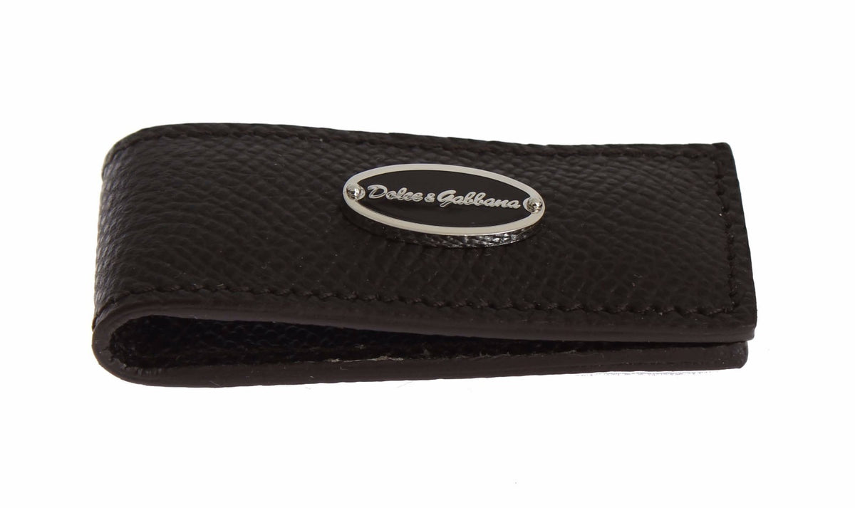 Dolce & Gabbana Brown Leather Magnet Mens Money Bar Clasp Money Cash Clip