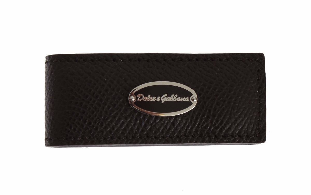 New Dolce & Gabbana Brown Leather Magnet Mens Money Bar Clasp Money Cash Clip