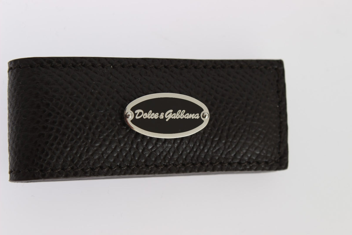 New Dolce & Gabbana Brown Leather Magnet Mens Money Bar Clasp Money Cash Clip