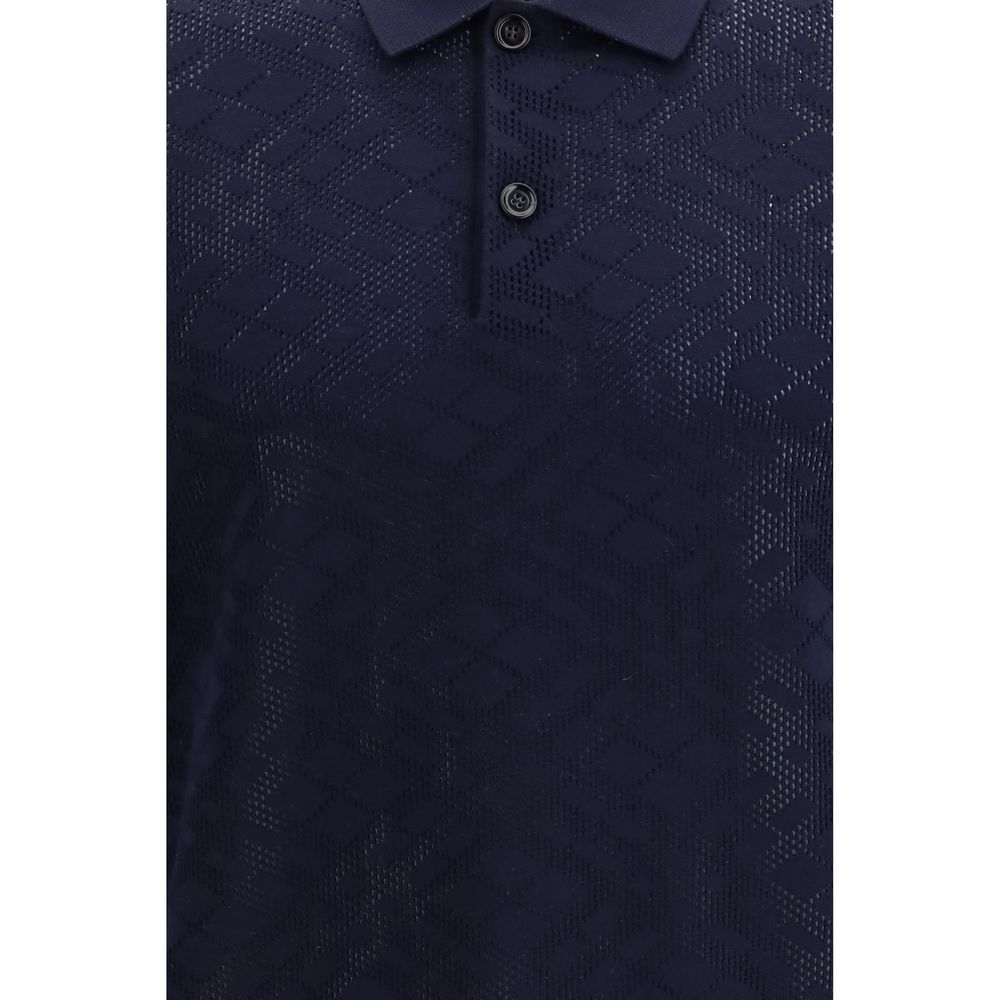 New Burberry Blue Wool Polo Shirt