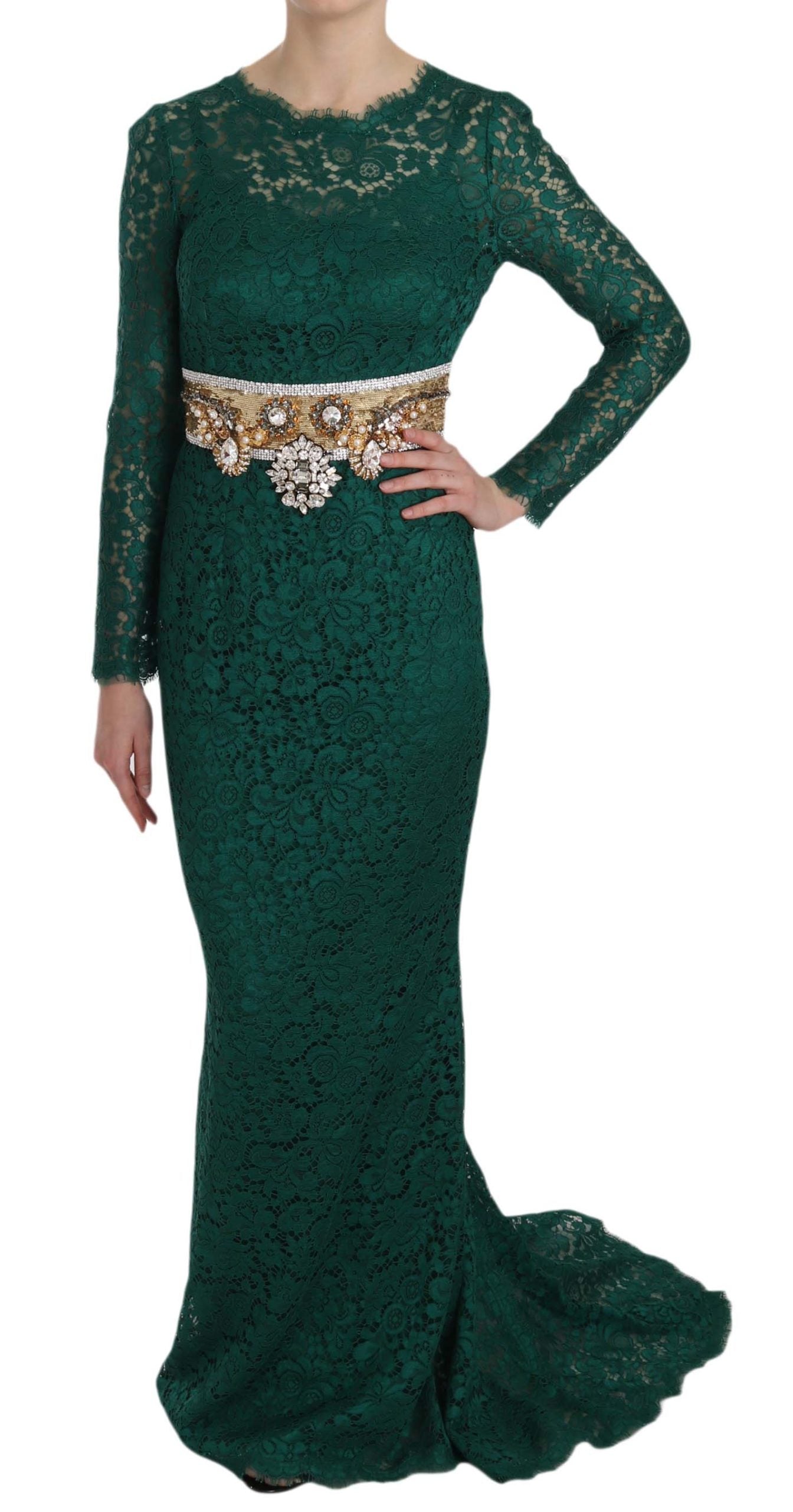 Dolce & Gabbana Crystal Gold Belt Lace Sheath Gown Dress - PreLoved & Luxe