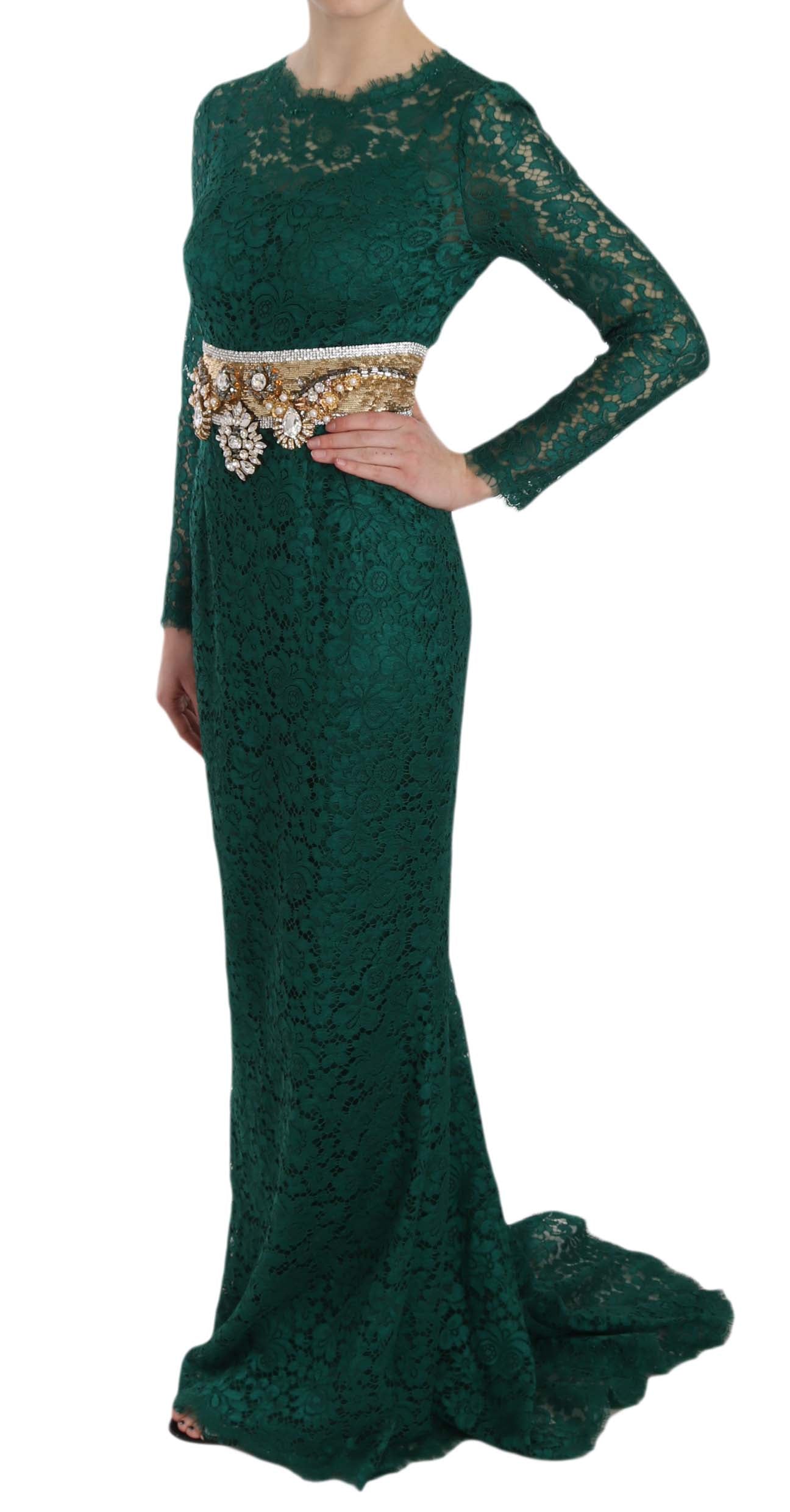 Dolce & Gabbana Crystal Gold Belt Lace Sheath Gown Dress - PreLoved & Luxe