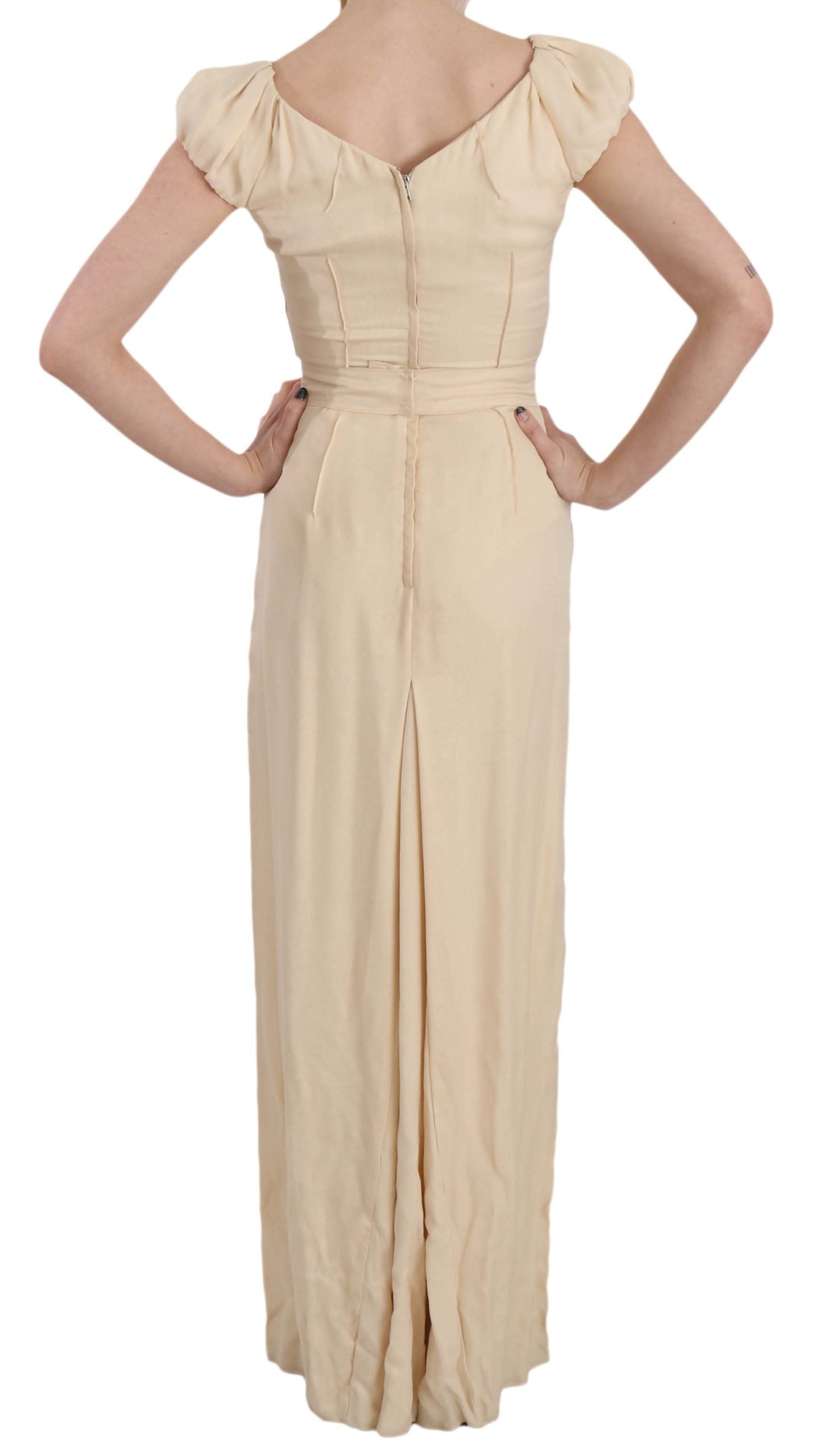 Dolce & Gabbana Beige Silk Column Cap Sleeve Gown Dress - PreLoved & Luxe