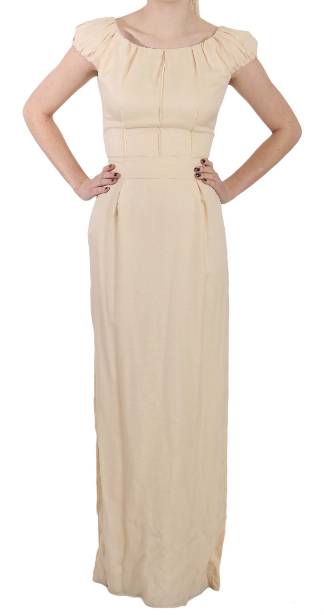 Dolce & Gabbana Beige Silk Column Cap Sleeve Gown Dress - PreLoved & Luxe