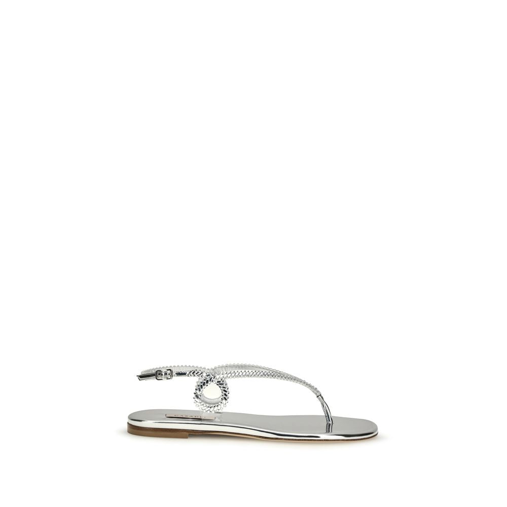 Casadei Silver Leather Flat Sandals