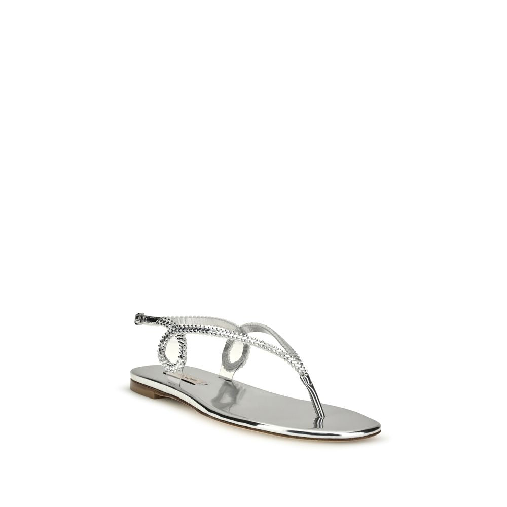 Casadei Silver Leather Flat Sandals