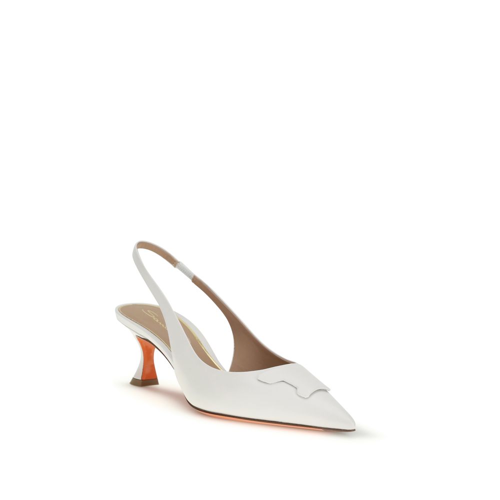 Santoni White Leather High Heel Pumps
