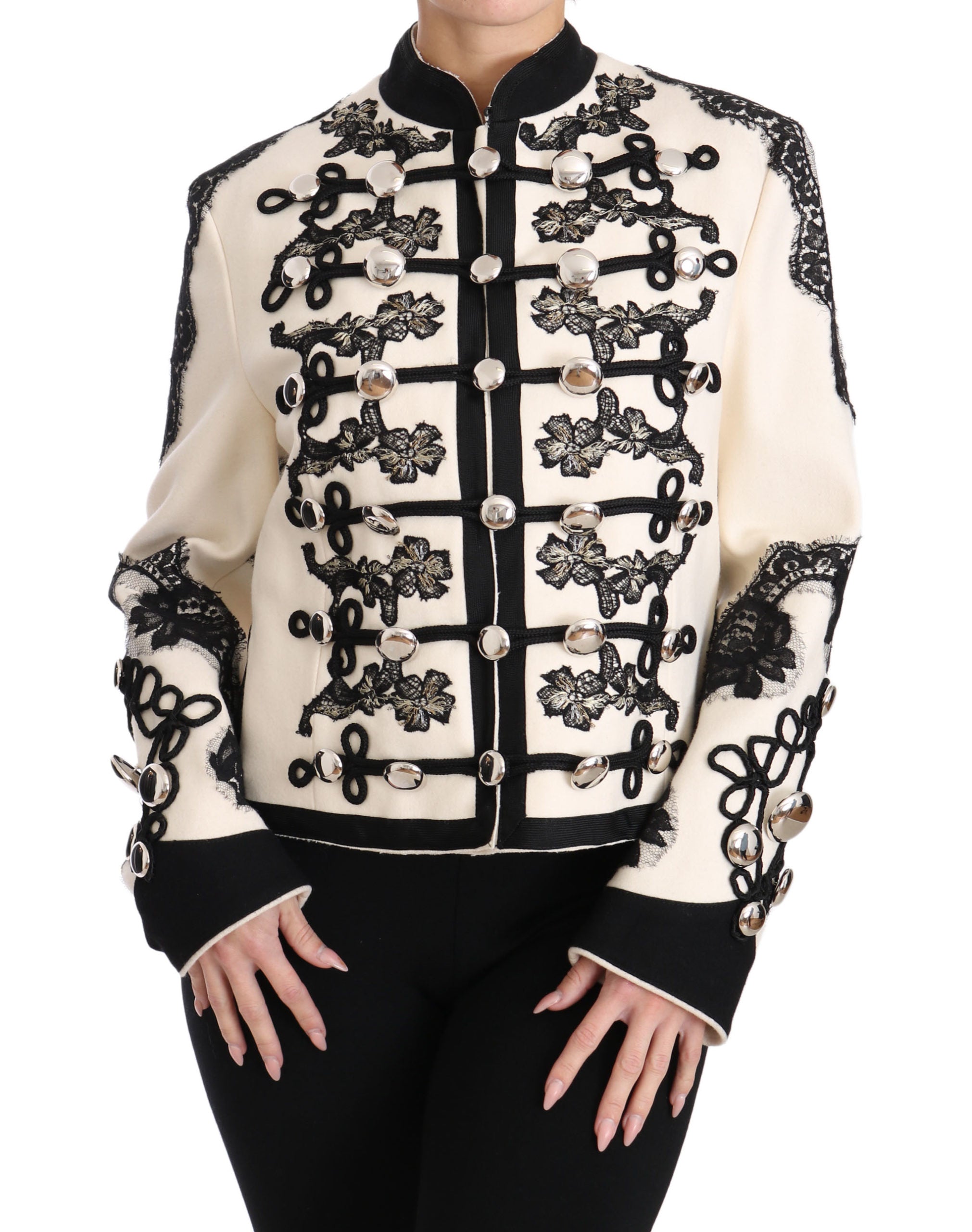 Dolce & Gabbana White Wool Black Floral Baroque Jacket - PreLoved & Luxe