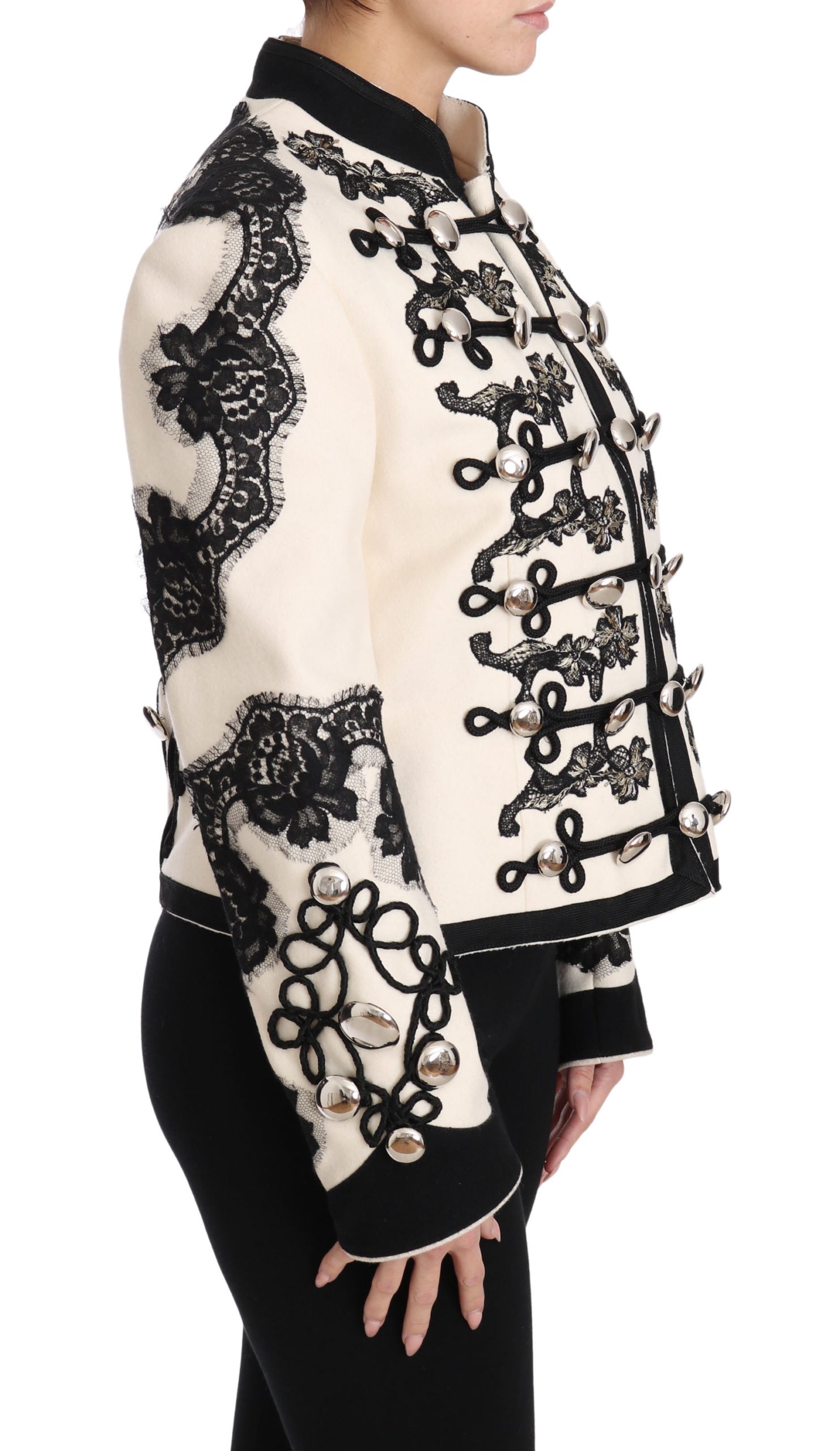 Dolce & Gabbana White Wool Black Floral Baroque Jacket - PreLoved & Luxe