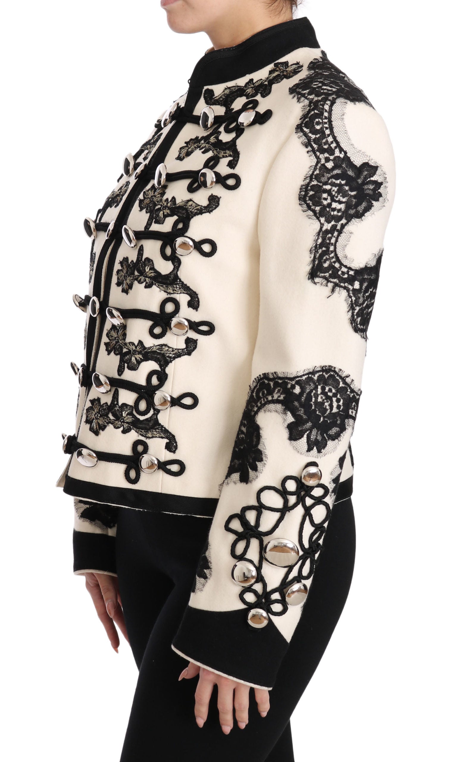Dolce & Gabbana White Wool Black Floral Baroque Jacket - PreLoved & Luxe