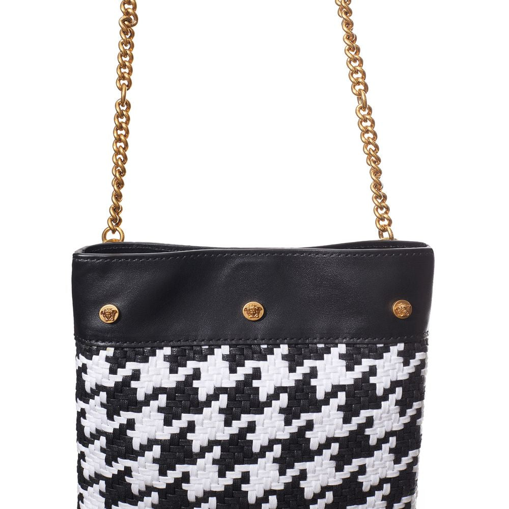 Versace Black And White Leather And Textile Shoulder Bag - PreLoved & Luxe