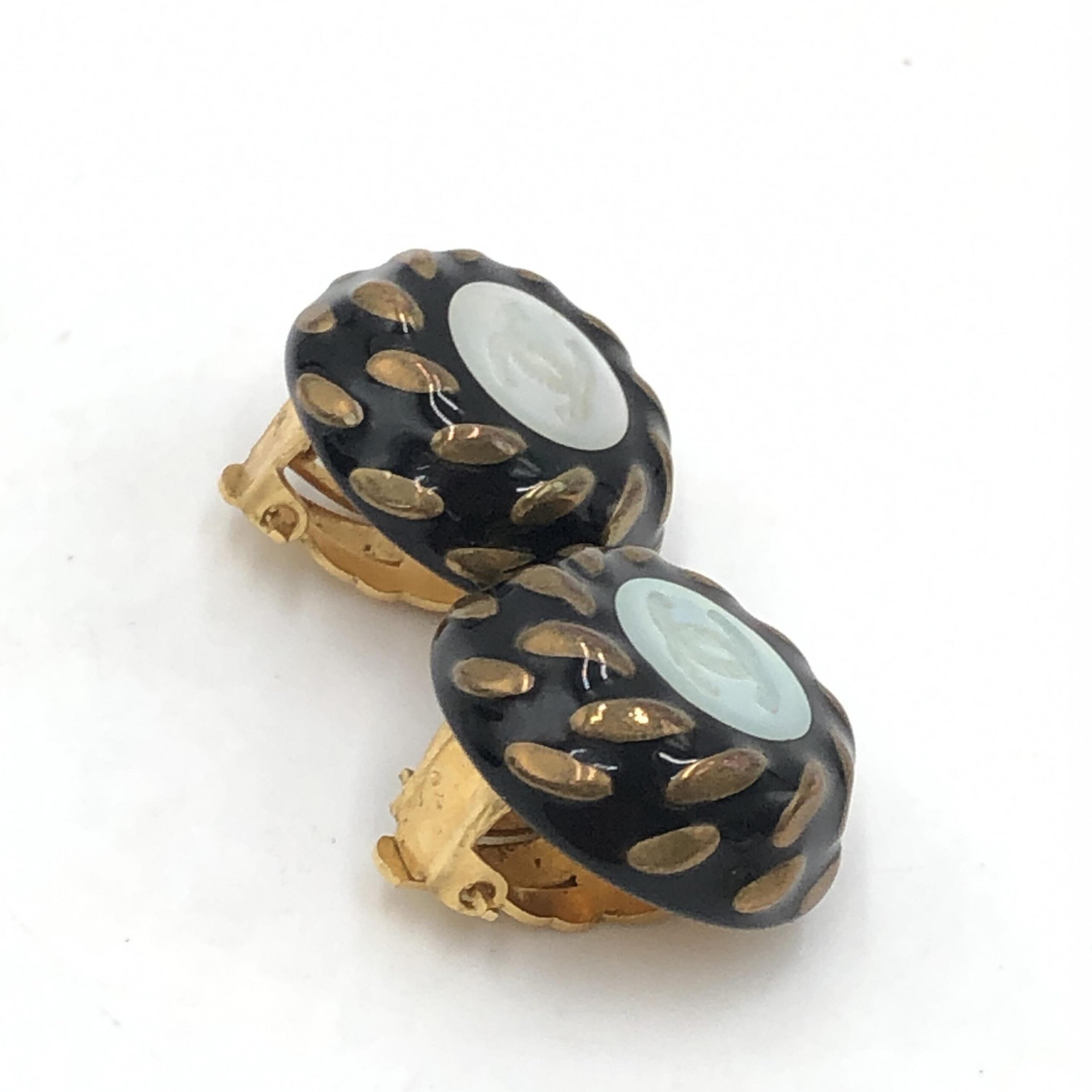 Pre-Owned Chanel CC Button Clip-On Earrings Black, White, Gold Women's AB (Very Good — between Lightly Used and Used)