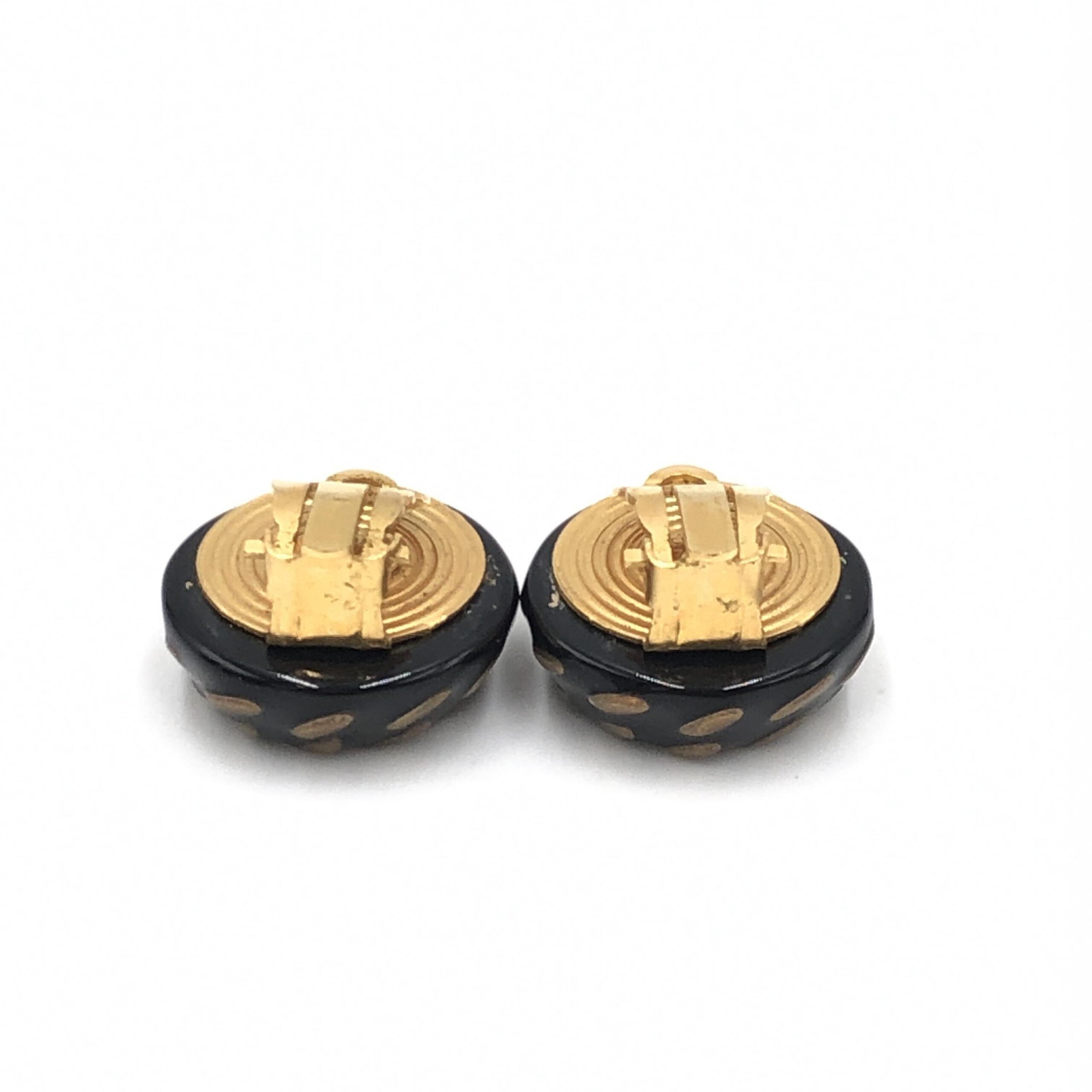 Pre-Owned Chanel CC Button Clip-On Earrings Black, White, Gold Women's AB (Very Good — between Lightly Used and Used)