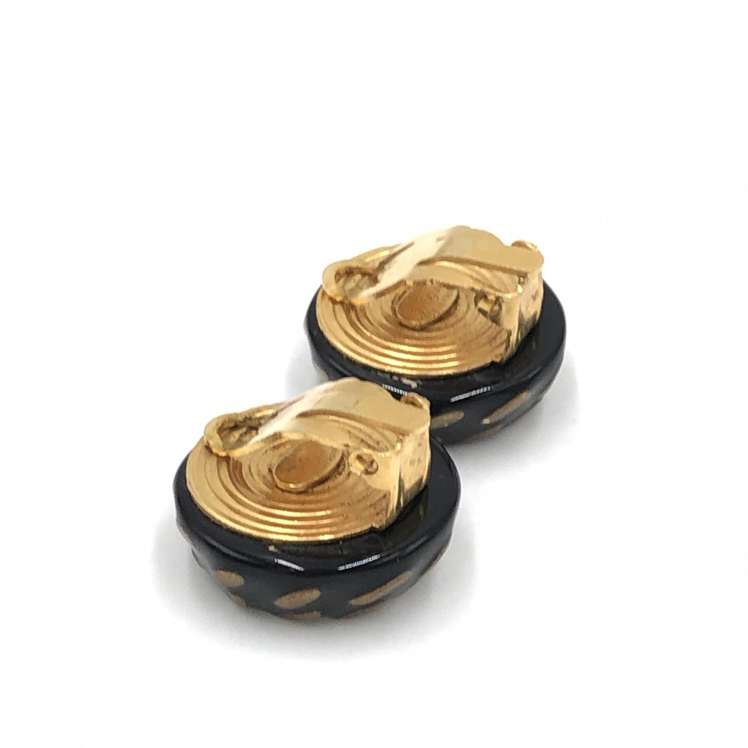 Pre-Owned Chanel CC Button Clip-On Earrings Black, White, Gold Women's AB (Very Good — between Lightly Used and Used)