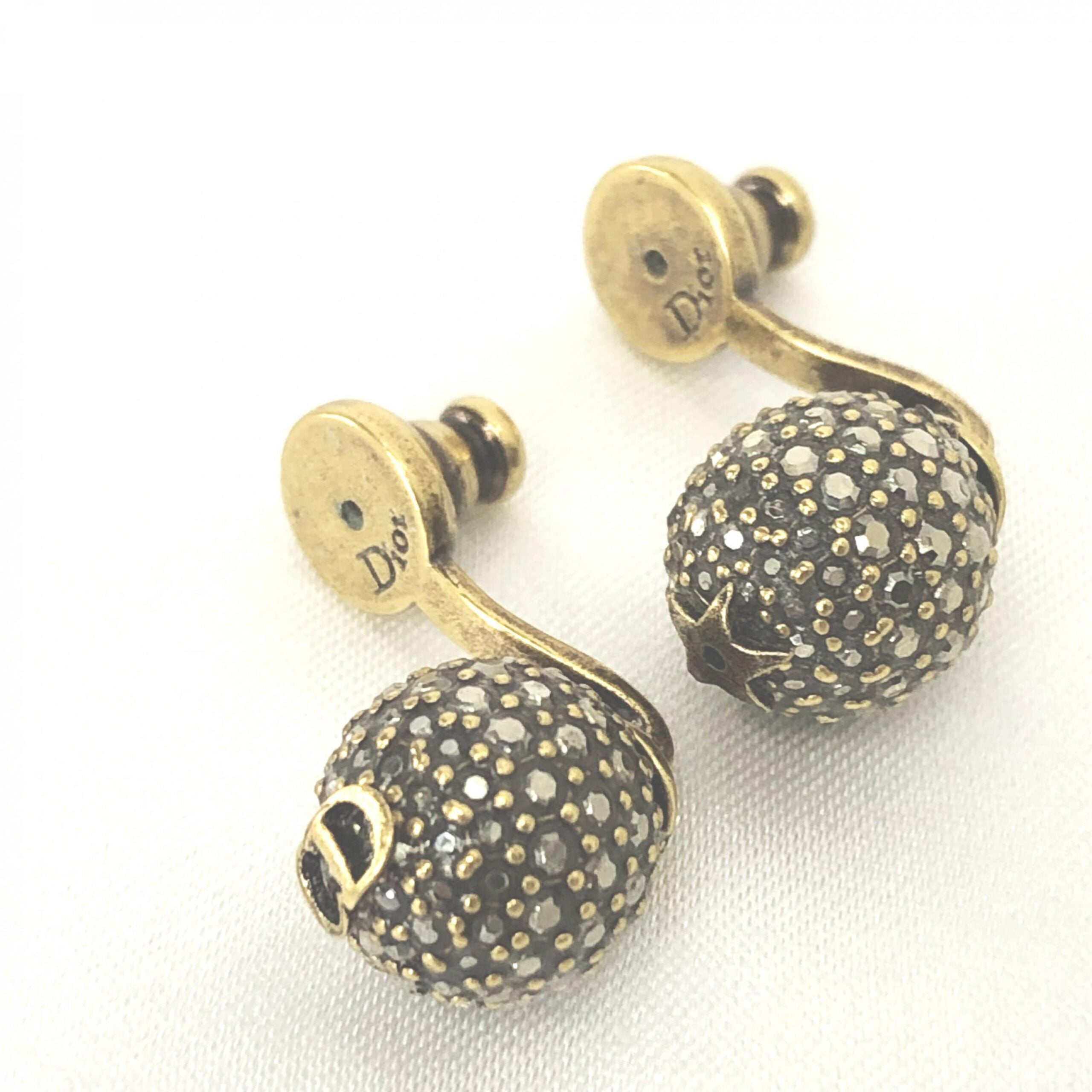 Pre-Owned Christian Dior Crystal Embellished Metal Bee Earrings Silver Women's B+ (Good — light signs of wear)