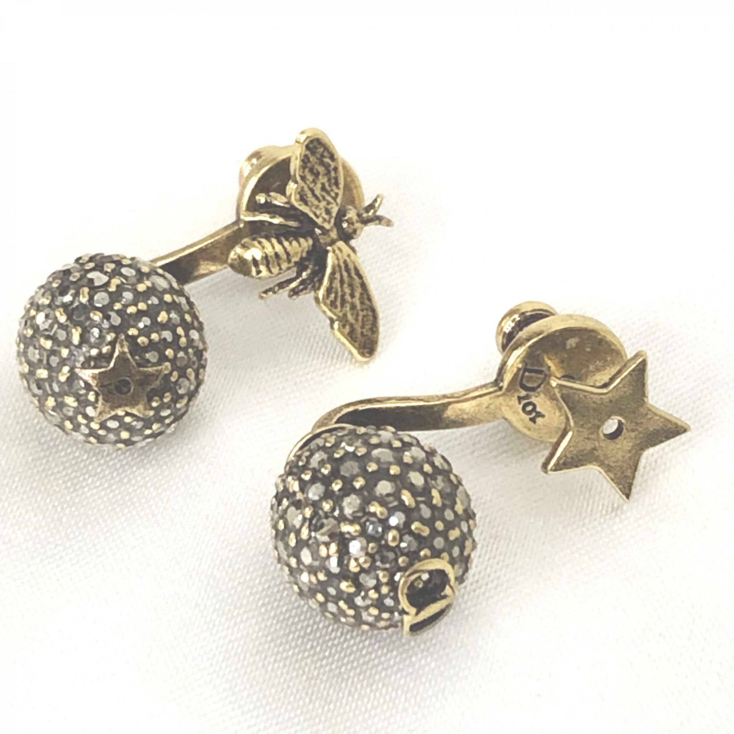 Pre-Owned Christian Dior Crystal Embellished Metal Bee Earrings Silver Women's B+ (Good — light signs of wear)