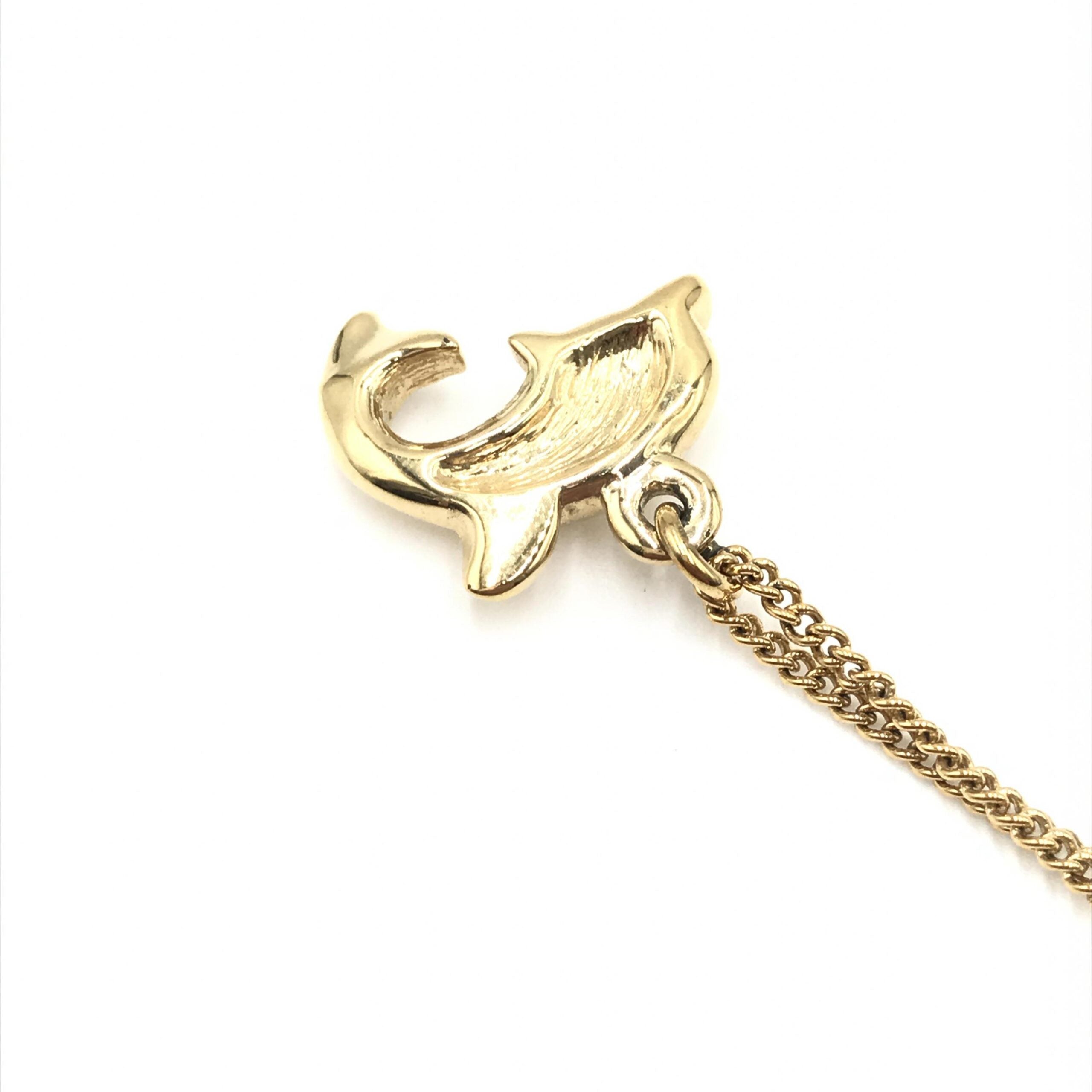 Pre-Owned Christian Dior Dolphin Motif Rhinestone Gold Plated Necklace Gold Women's AB (Very Good — between Lightly Used and Used)